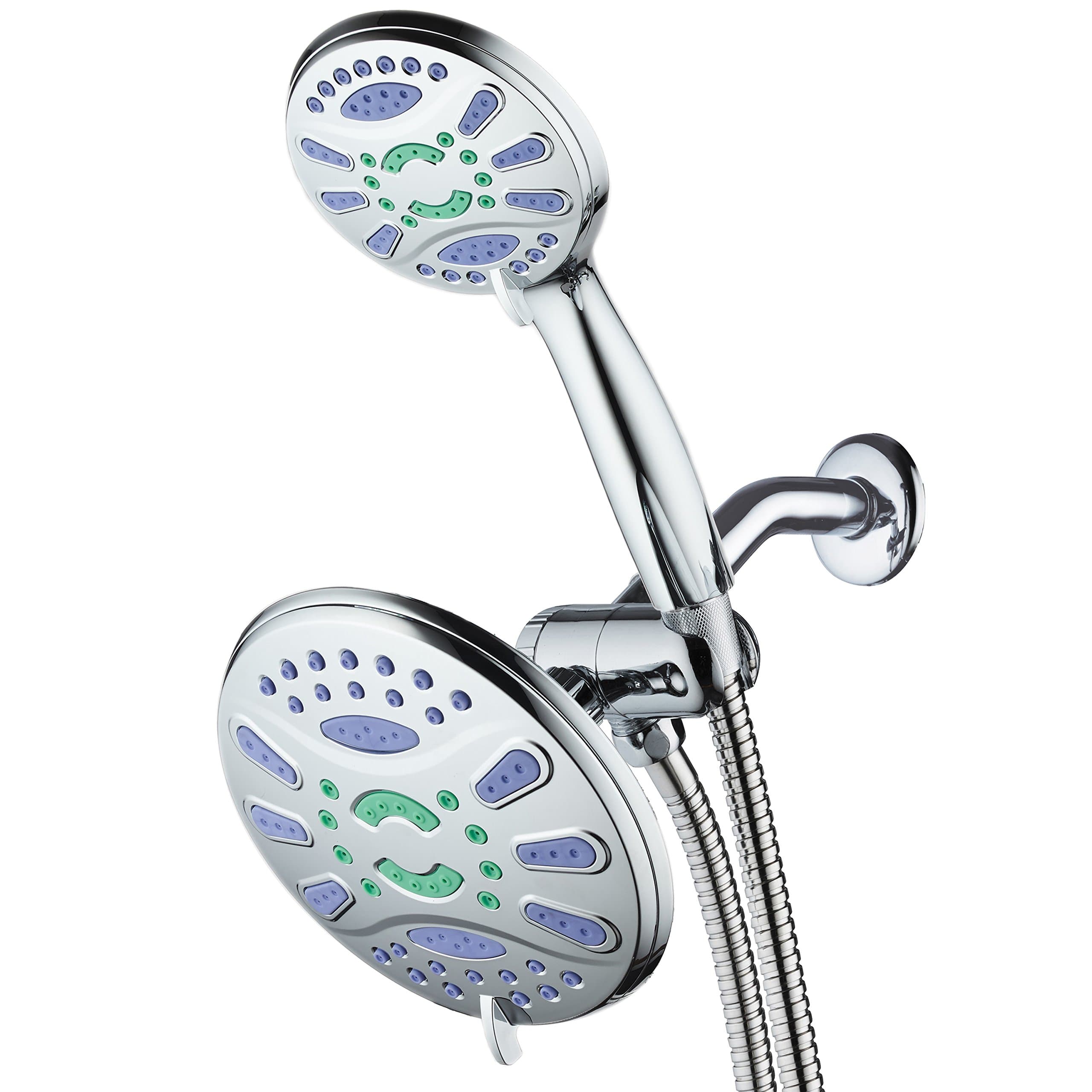 Elite 3-in-1 High-Pressure 48-mode 7" Shower Head Combo with Microban Anti-Clog Jets for More Power & Less Cleaning! Extra-Long 5 ft. Stainless Steel Hose. All Chrome Finish
