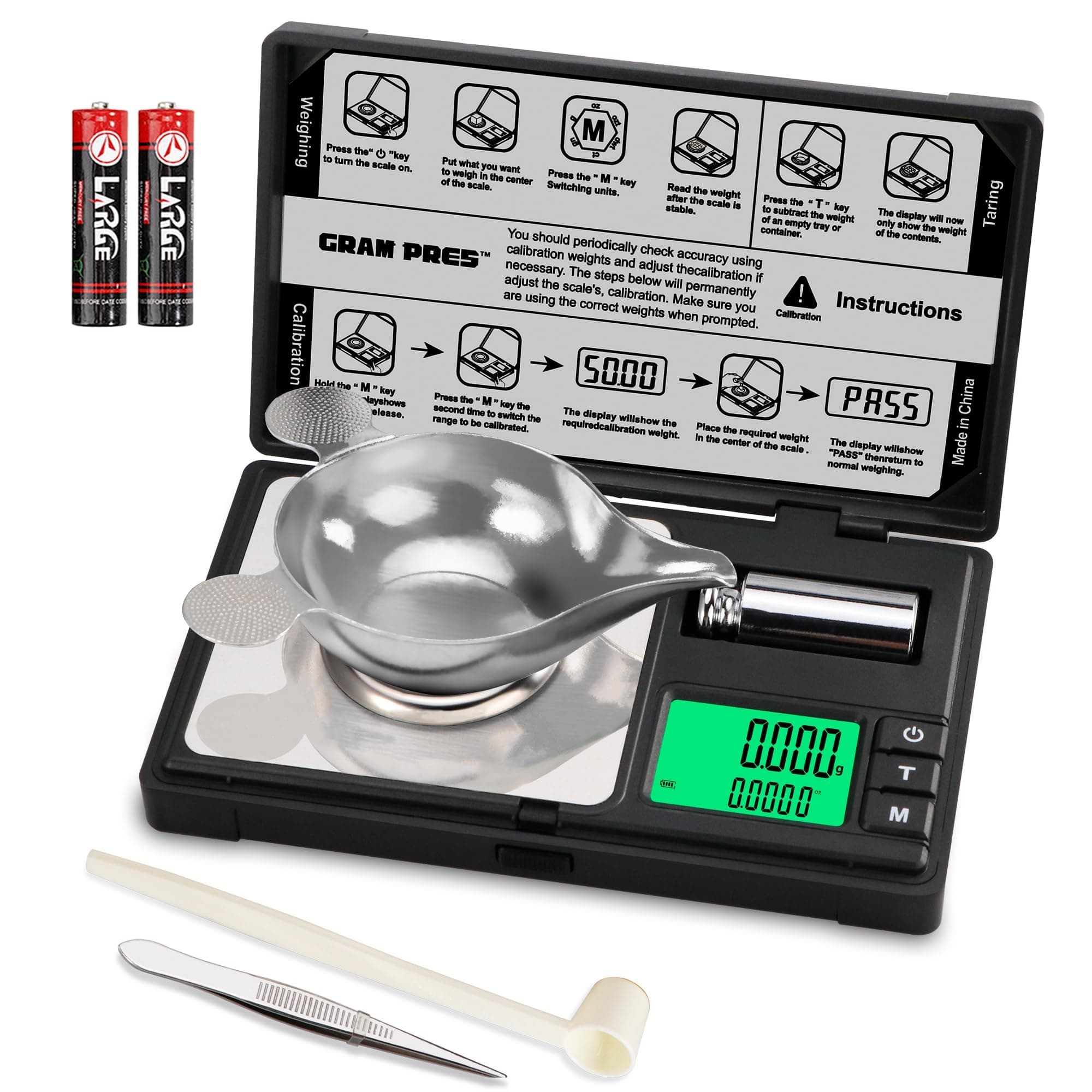 High Precision Milligram Scale,50g/0.001g Digital Mini Pocket Gram Scale,Mg Scale for Weighing Powders,Jewelry, Medicine, Gem, Reloading, with Cal Weight, Tweezer ，Tray and Scoop