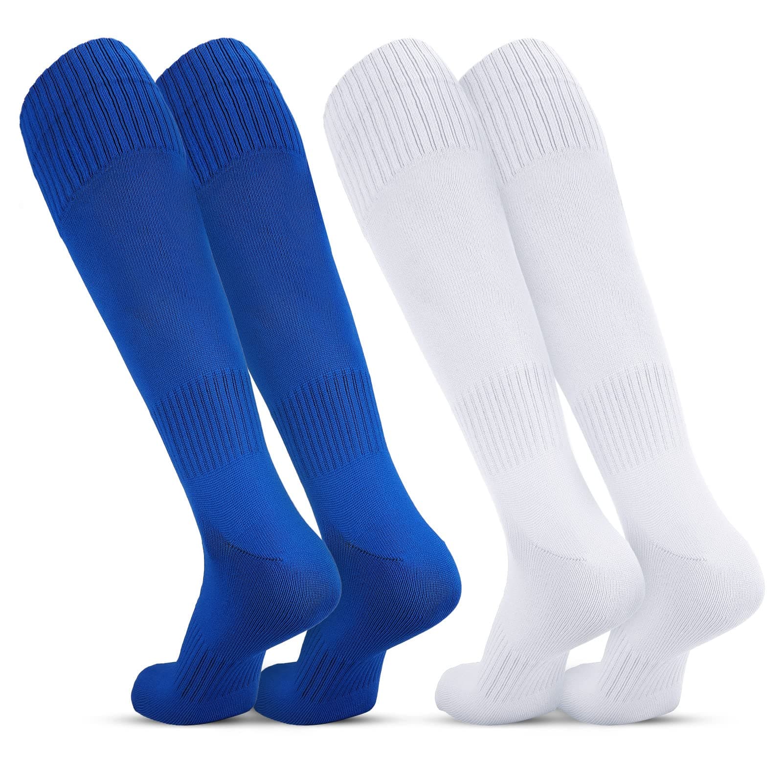 2 Pairs Football Socks for Men, Breathable Knee High Socks Sports Sports Training Soccer Socks Plain Football Socks for Adults Rugby Hockey Running Gym Workouts (UK 6-11)
