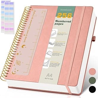 A4 Spiral Notebook Journal 8.5” x 11”, 256 Numbered Pages Hardcover Leather Journals for Women Men, Large Lined College Ruled Notebooks, 100GSM Thick Paper, Spiral Bound Journal for Work School, Pink