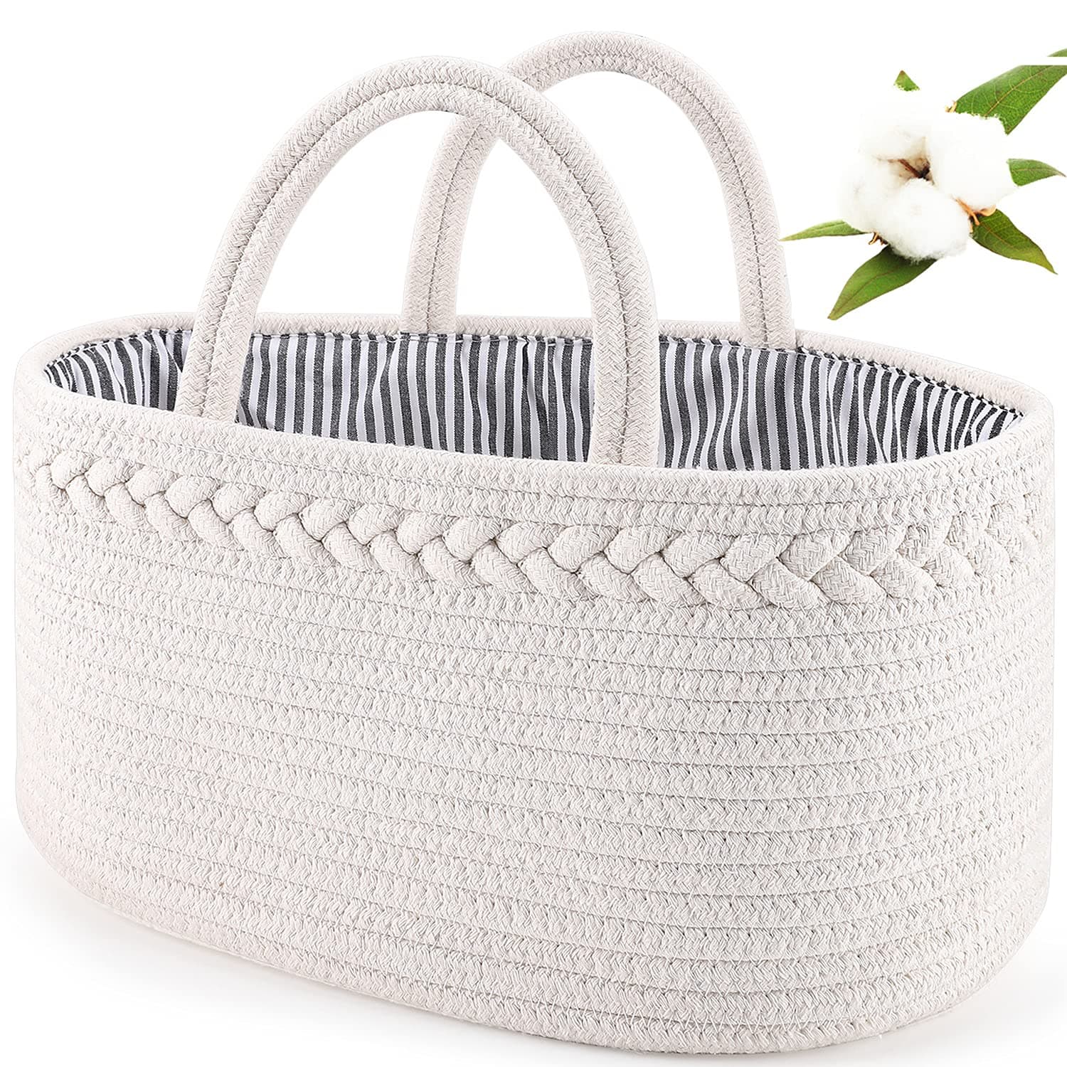 ABenkle Baby Diaper Caddy, Nursery Storage Bin and Car Organizer for Diapers and Baby Wipes, Cotton Rope Diaper Basket Caddy, Changing Table Diaper Storage Caddy