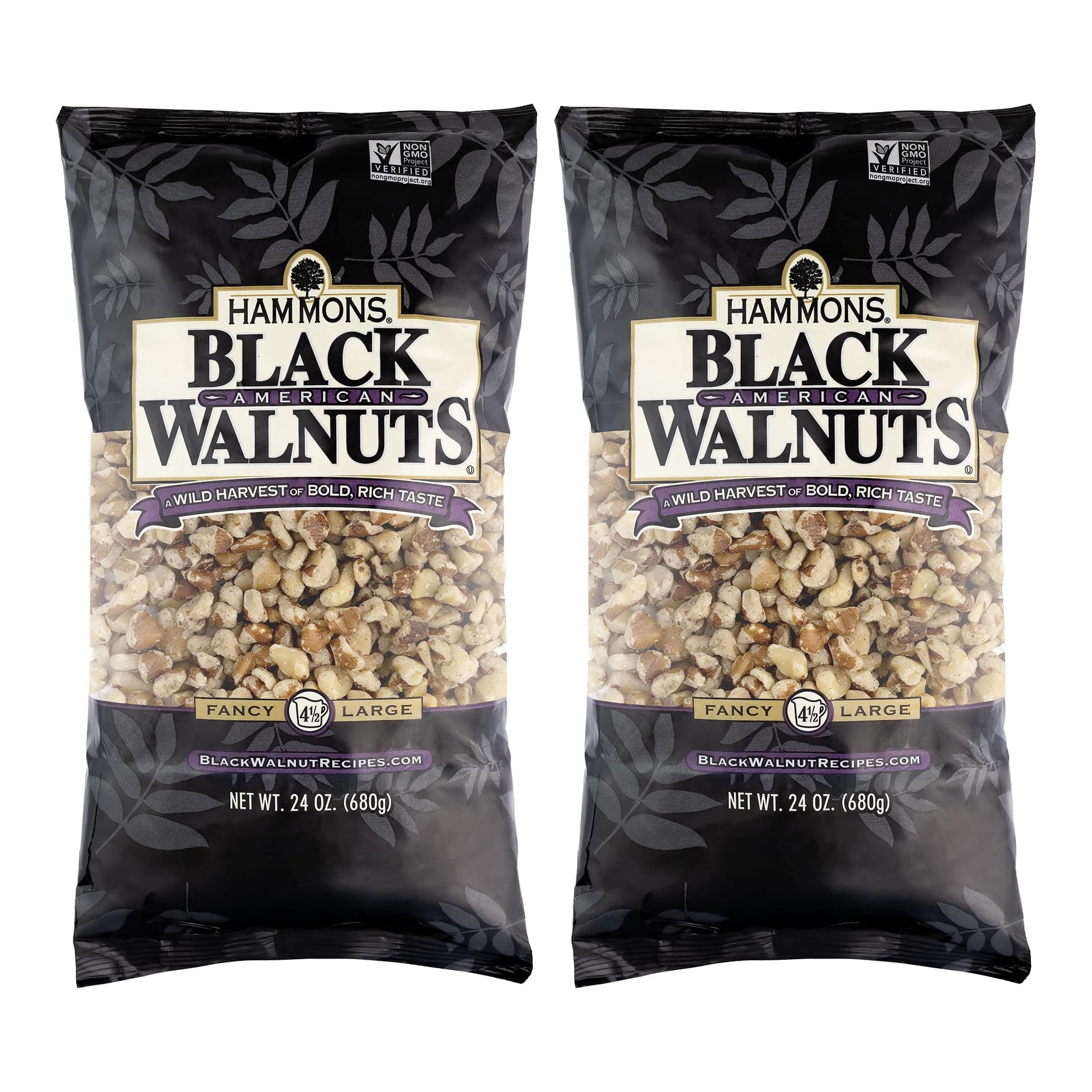 Hammons Fancy Large Black Walnuts -Wild Harvested - Non-GMO - Gluten-Free - High Protein - Keto Snack - Nuts for Cooking and Baking - 24oz - 2 Pack