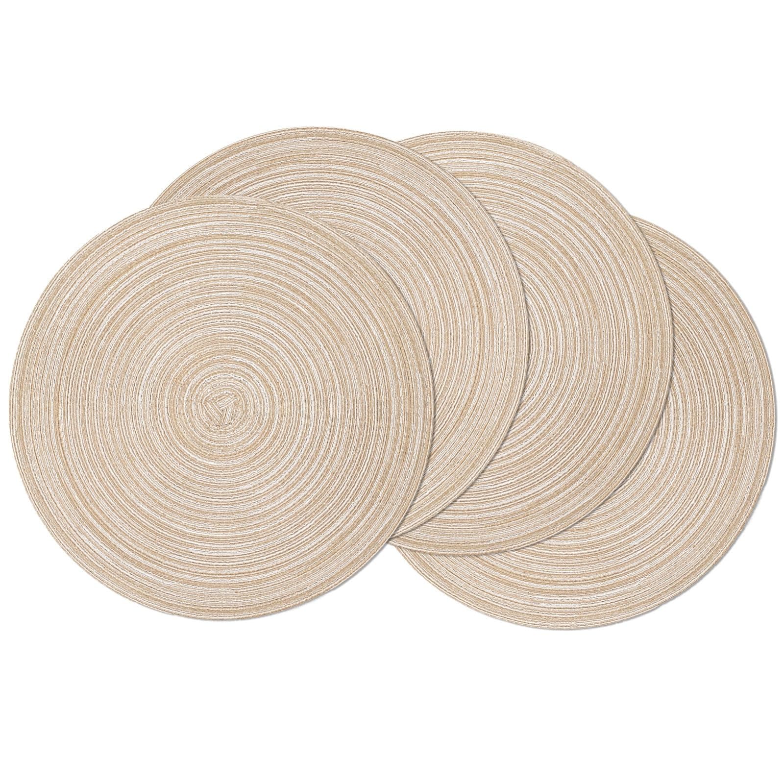 SHACOS Round Braided Placemats Set of 4 Round Table Mats for Dining Tables 15 inch Non Slip Washable Kitchen Table Place Mats Natural Farmhouse Decor (Beige, 4)
