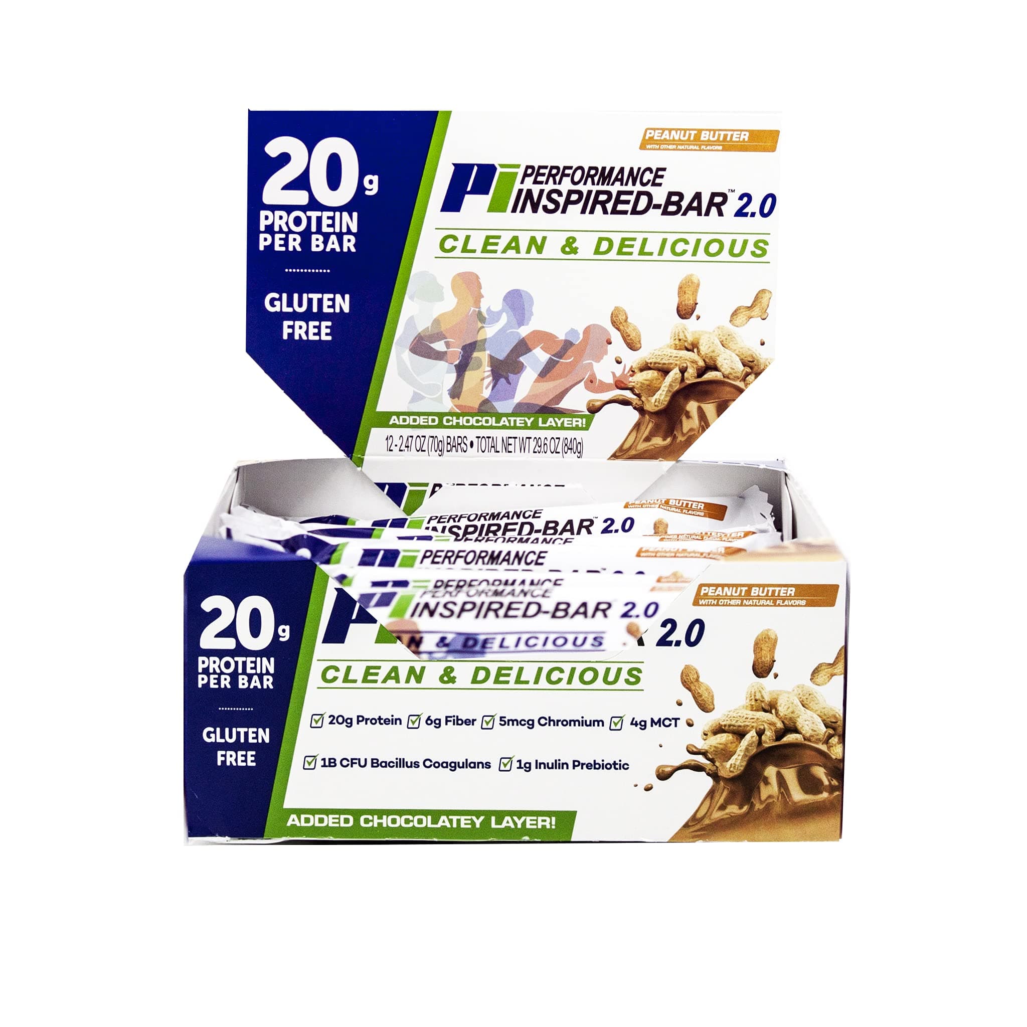 - Nutrition - Protein Bar 2.0 – Contains - 20G Protein - 6G Fiber - 4g MCTs - 1 Billion CFU Probiotics – 1G Prebiotics - G Free – BIG 70g Bar - Peanut Butter - 12Ct. Box