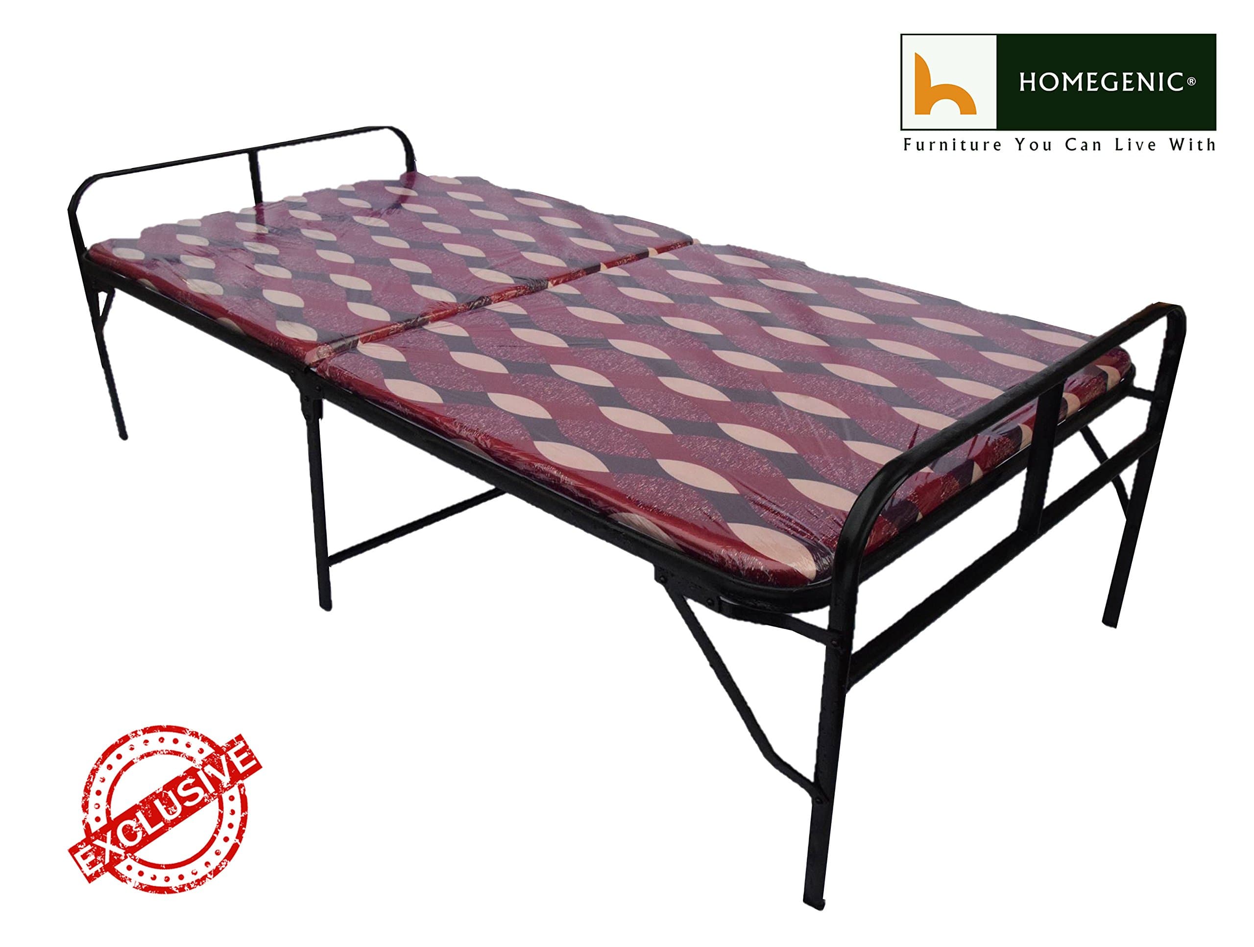 Homegenic® Smart Single Folding Guest Bed with Foam Mattress Base Multi Color Fabric (Make in India Project) 6x3 feet