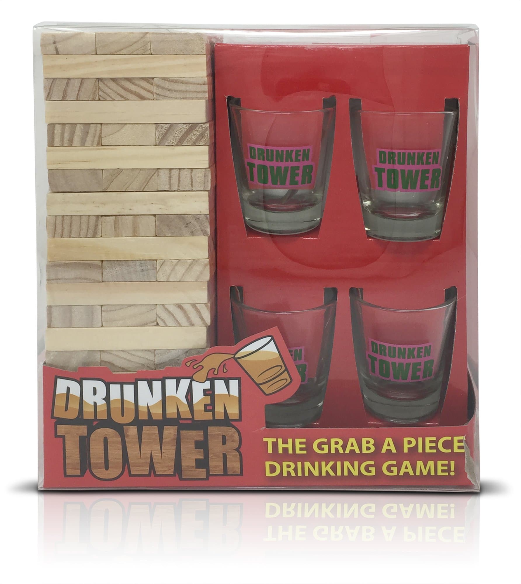 Wooden Tipsy Adult Party Drinking Game with 4x Shot Glasses Gift Novelty