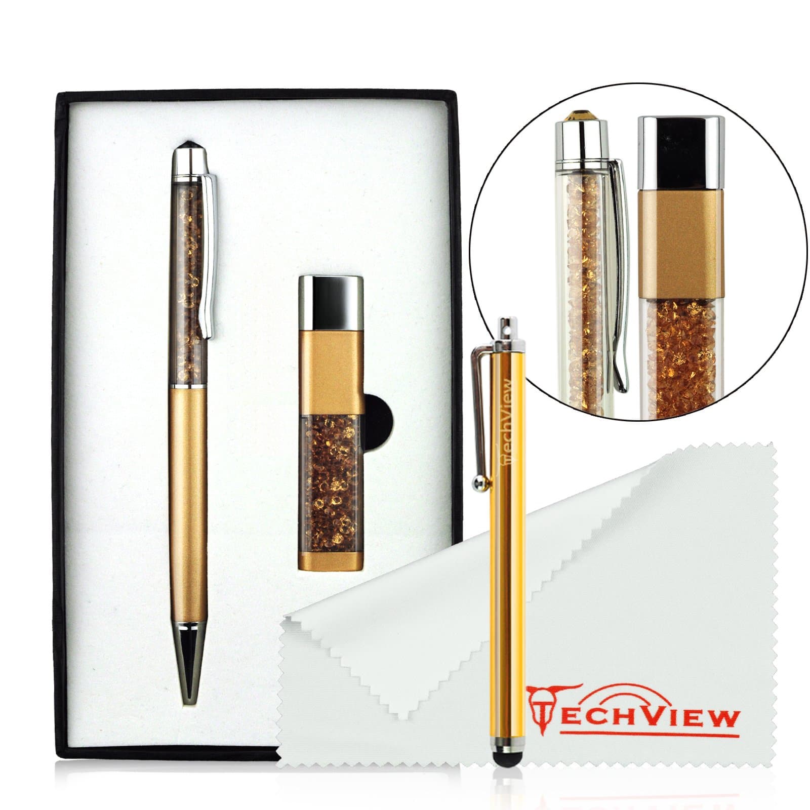 Teviwin(TM) 8GB USB Flash Drive,in Gift Box,with Crystal Ballpoint Pen,Christmas or Holiday Gift Set for Women (Champagne)