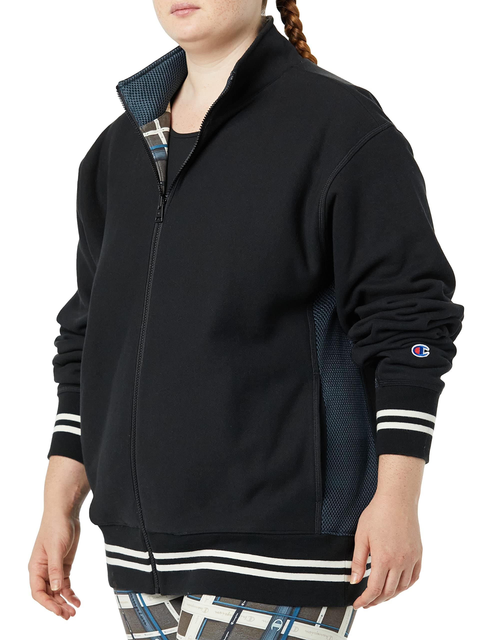 Champion Womens Making the Cut Season 3 Episode 2 Champion Collab Curtis' Reversible Track Jacket, Black/Champion Tapes Teal, XX-Large US