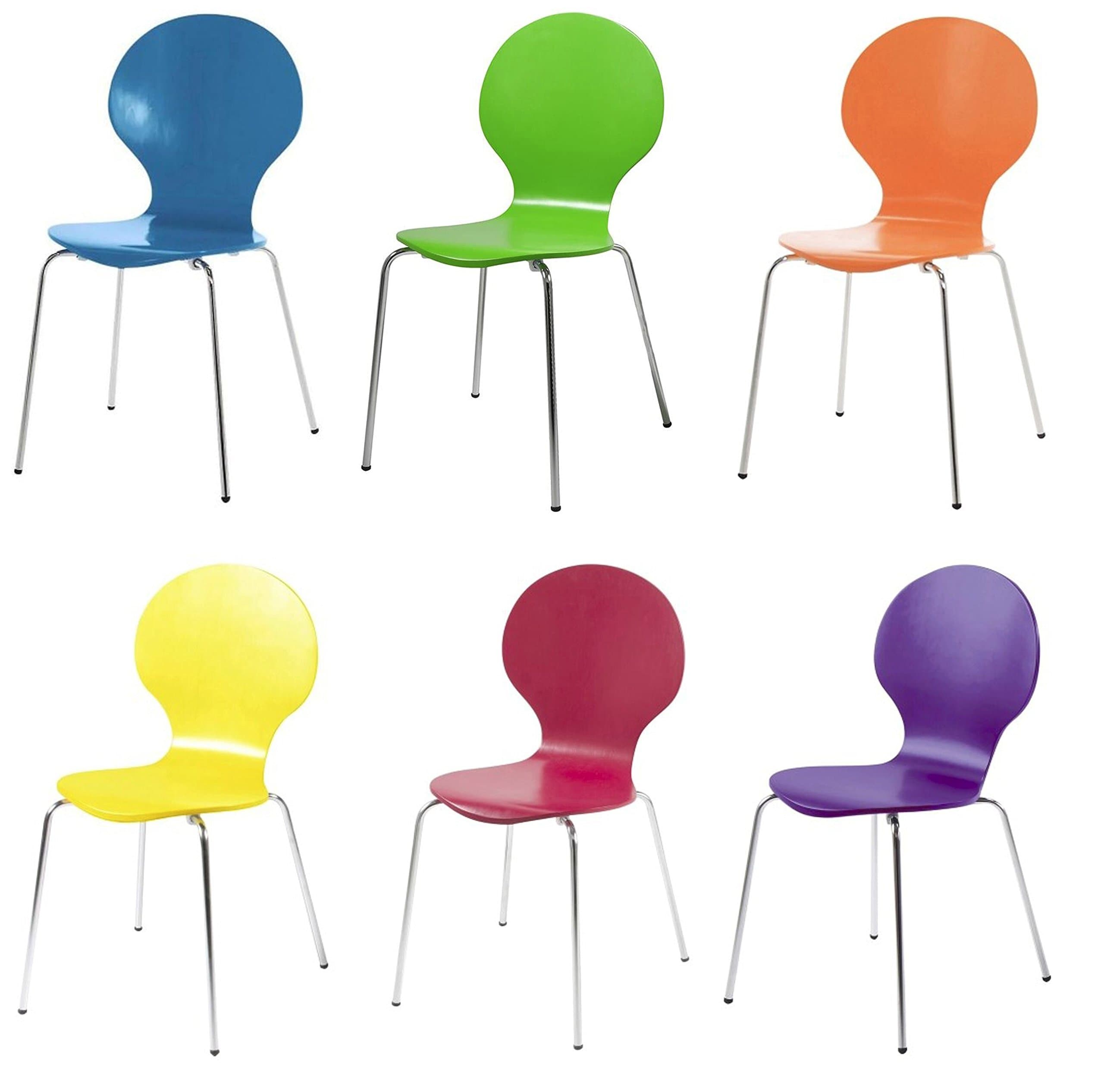 Hugo Vibrance Multi Coloured Dining Chairs, Set of 6, Stackable - Red, Purple, Orange, Green, Blue, Yellow - by FADS Homestyle