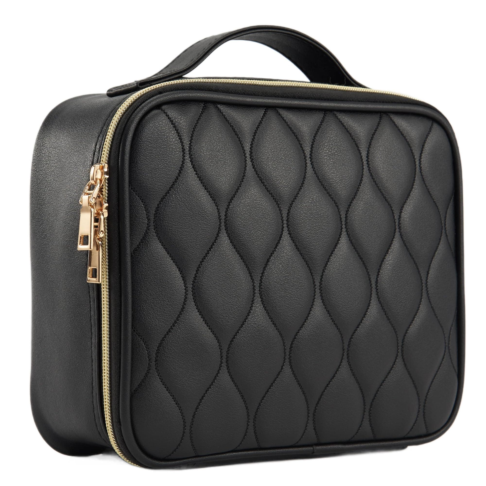 Stagiant Travel Makeup Bag, Make up Bag for Women, Large Leather Cosmetic Bag Travel Toiletry Bag for Girls Make Up Bag Brush Organizer Bags (Classic Black Mountain)