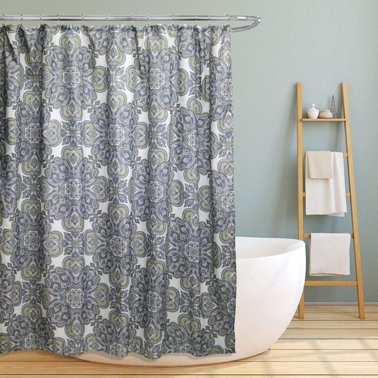 Linen Store Shower Curtain for Bathroom Printed Durable Fabric Canvas Shower Tub Decor, Wateresistant Curtains, 70"x70" Beautiful Paisley, Floral Design - Amy