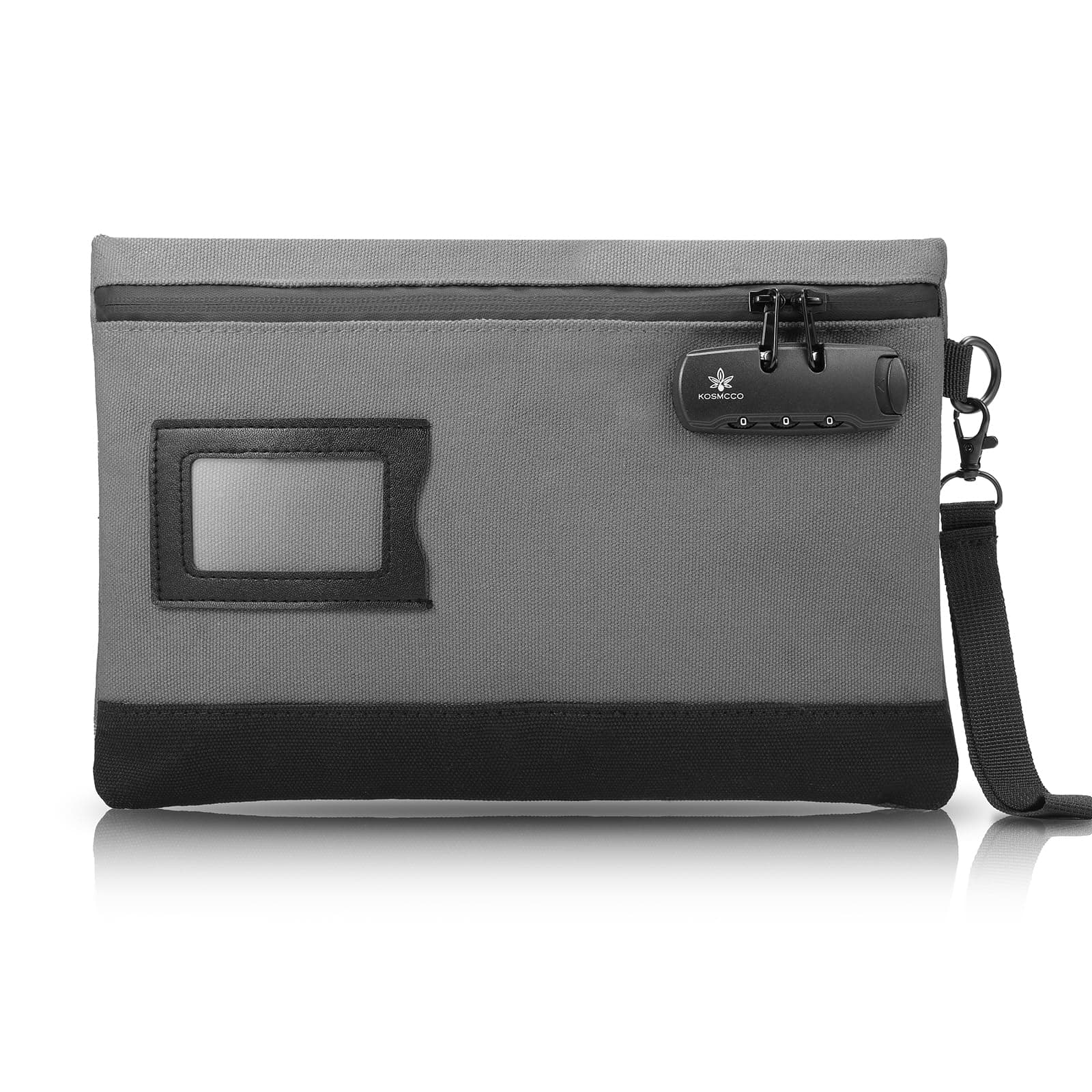 Money Bag with Lock, 11.8 x 7.9 Inches Durable Canvas Cash Pouch Bank Bag for Cash, Passports, Notary Supplies, Medicine, Valuable Storage, Grey