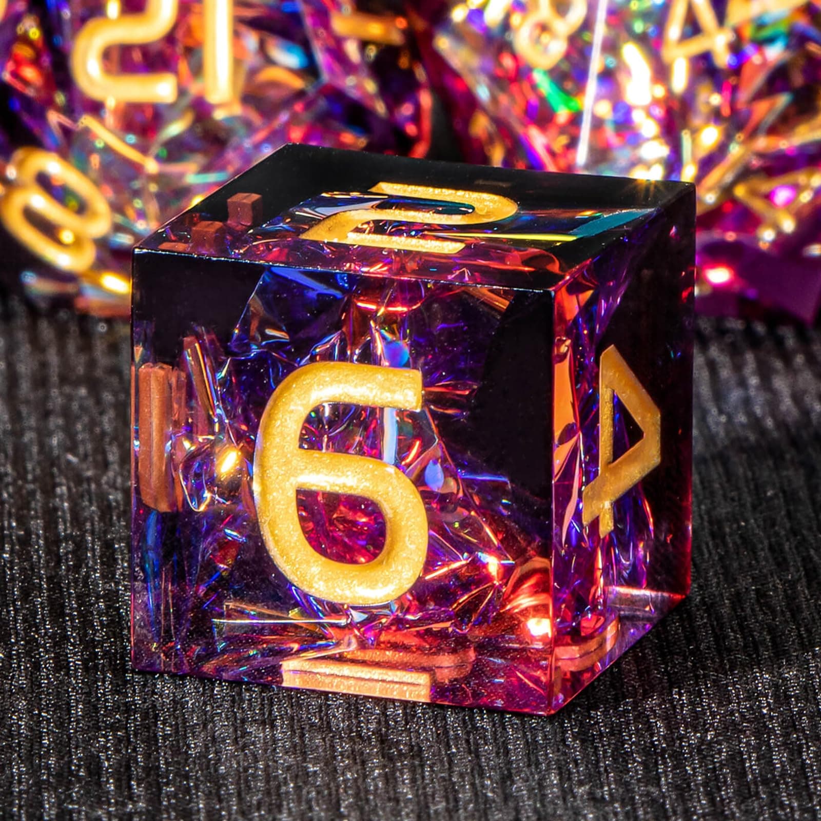 KERWELLSI DND Resin Sharp Edged Dice Set, Handmade 7pcs Polyhedral Dungeons and Dragons Dice Set D20 D12 D10 D8 D6 D4 Glitter Inclusions RPG Role Playing Game D&D Dice Set with Box