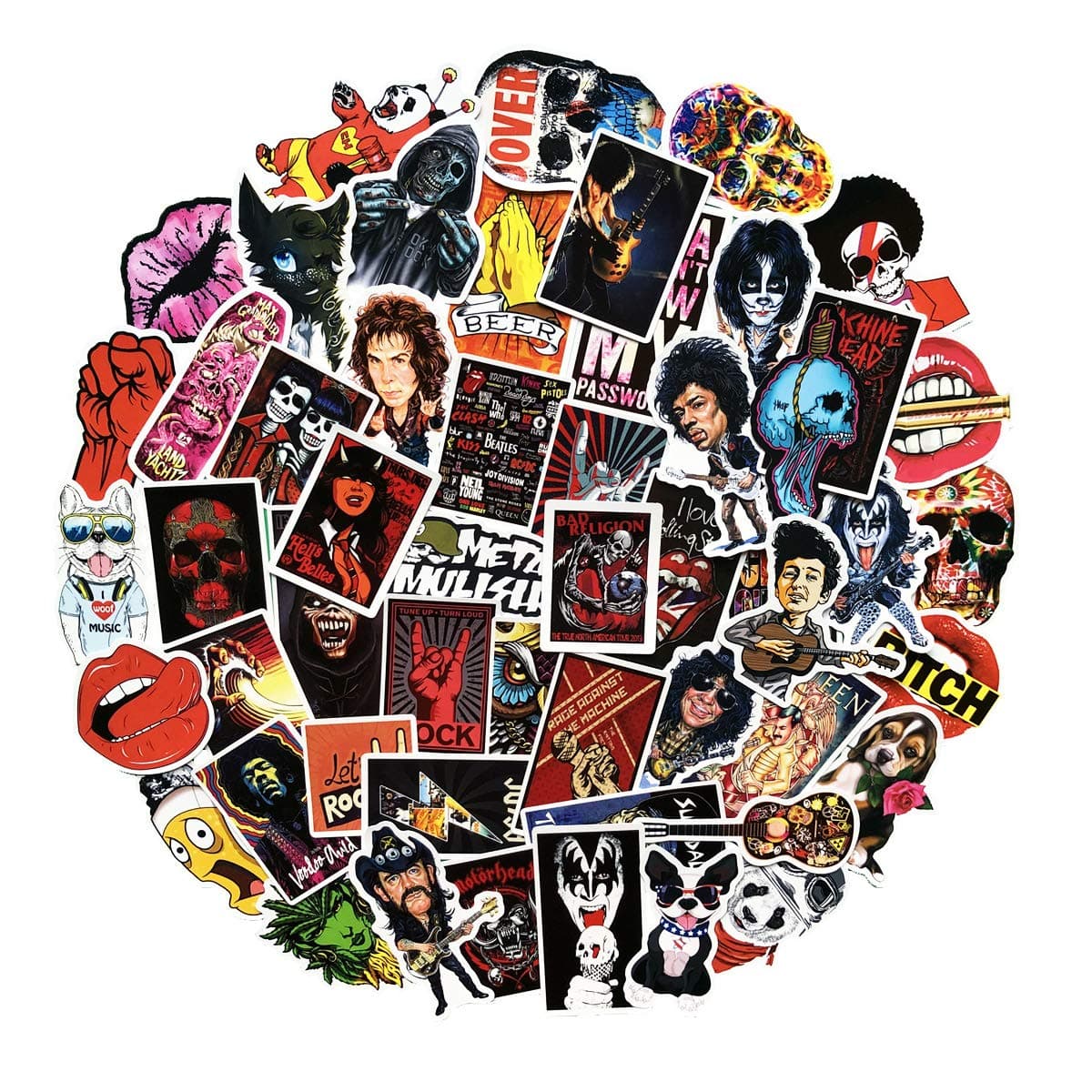 50pcs Cool Rock Music Band Stickers Waterproof Laptop Astronaut Stickers Car Bicycle Suitcase Computer Water Bottle Mobile Phone Stickers Water Resistant Decals (Rock Music 50)