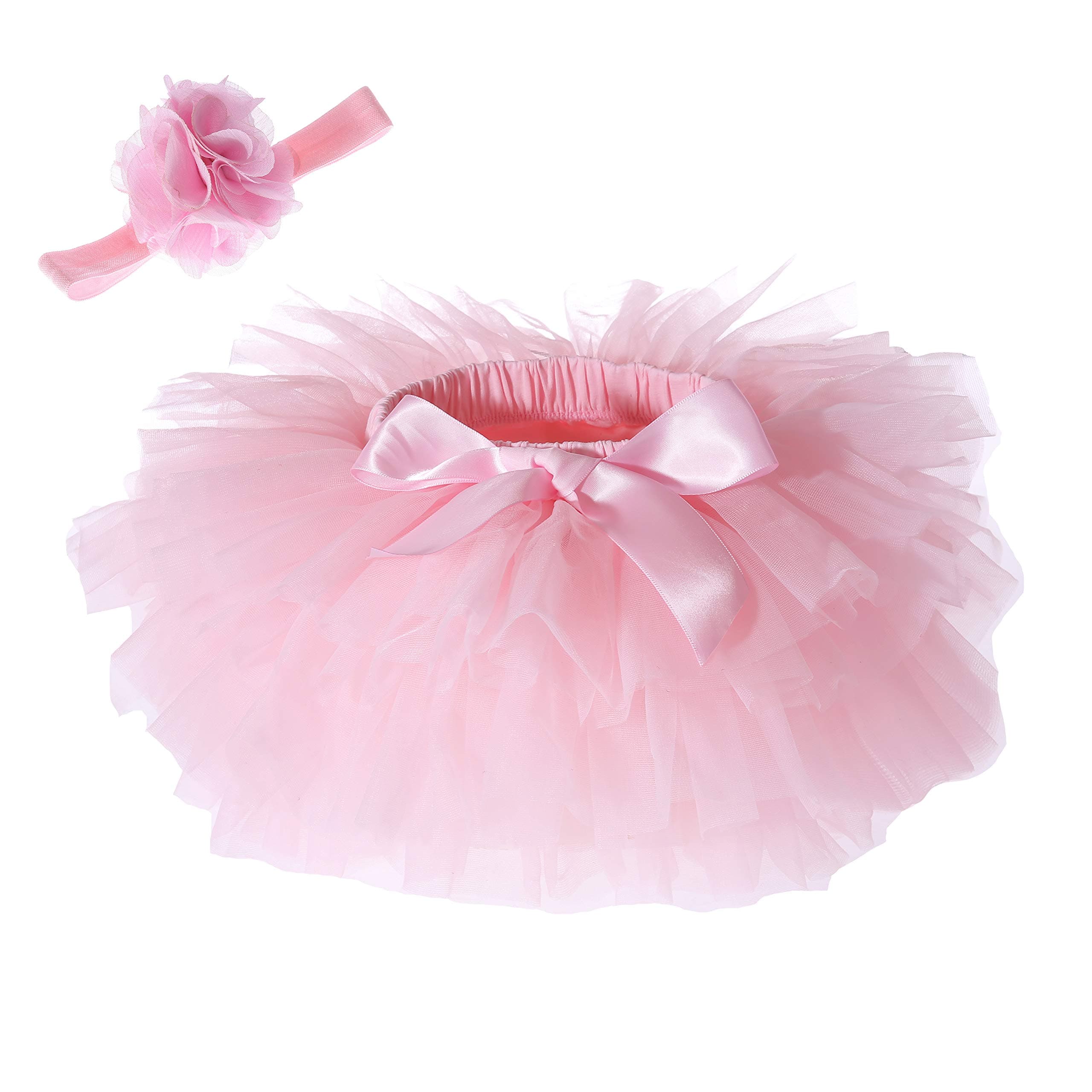 elamccorBaby Girls Tutu Skirt Headband Set Toddler Ruffle Tulle Diaper Covers 6-24 Month