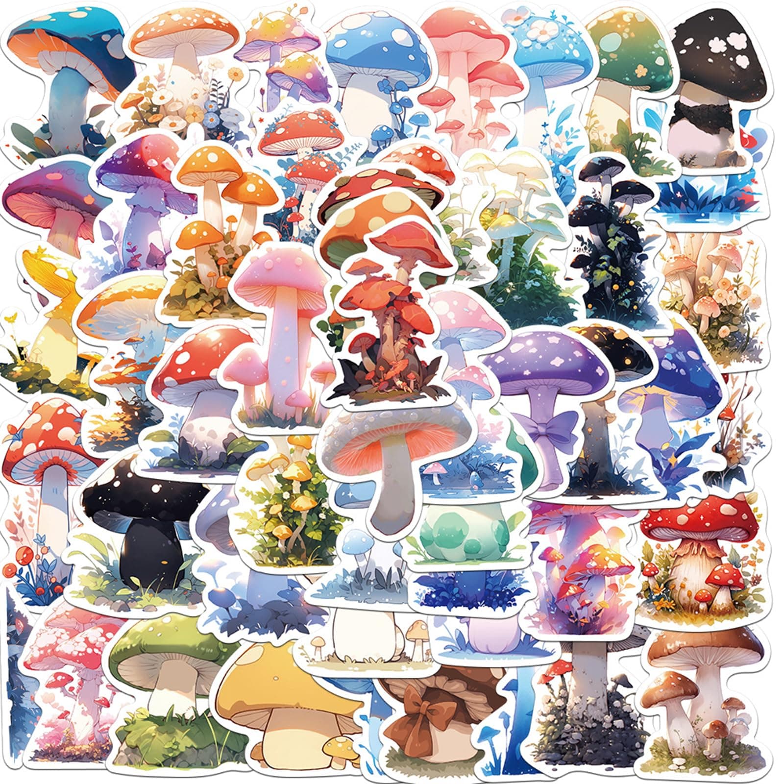 Colorful Ins Style Mushroom Stickers 50 Pack Waterproof Decals for Scrapbooking Journaling Laptop Phone Case Water Bottle Home Decor (Mushroom)