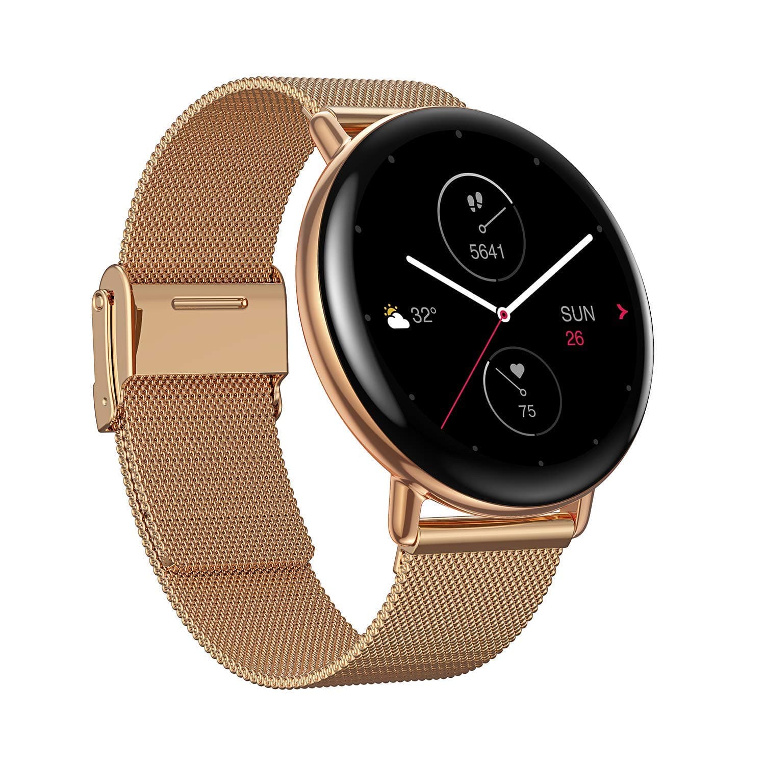 Zepp E Circle Smart Watch Health And Fitness Tacker With Heart Rate, Spo2 And Rem Sleep Monitoring, Stainless Steel Body, Metal Band, Champagne Gold