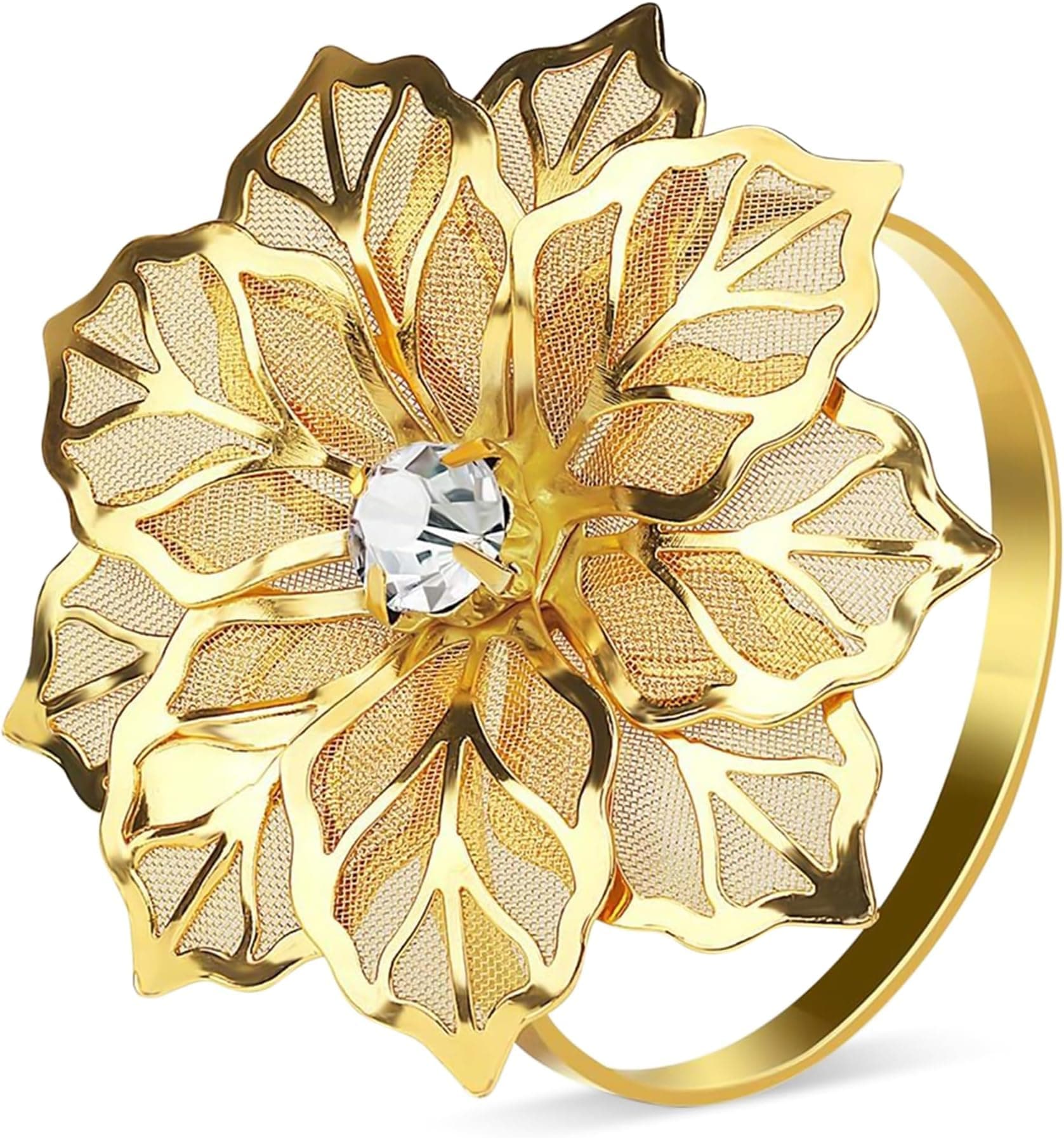 POGALA Flower Napkin Rings Set of 6 Gold Metal Napkin Holder Buckle for Cloth Napkins and Paper Napkins for Dinner, Wedding, St. Patrick's Day, Easter, Birthday, Thanksgiving Dining Table Decoration