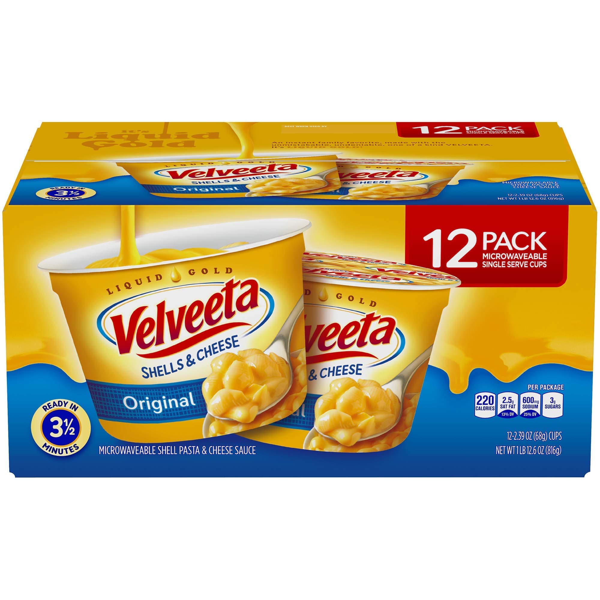 Velveeta Shells and Cheese, Single Serve Cups (2.39 Ounce cups, 12 Count)