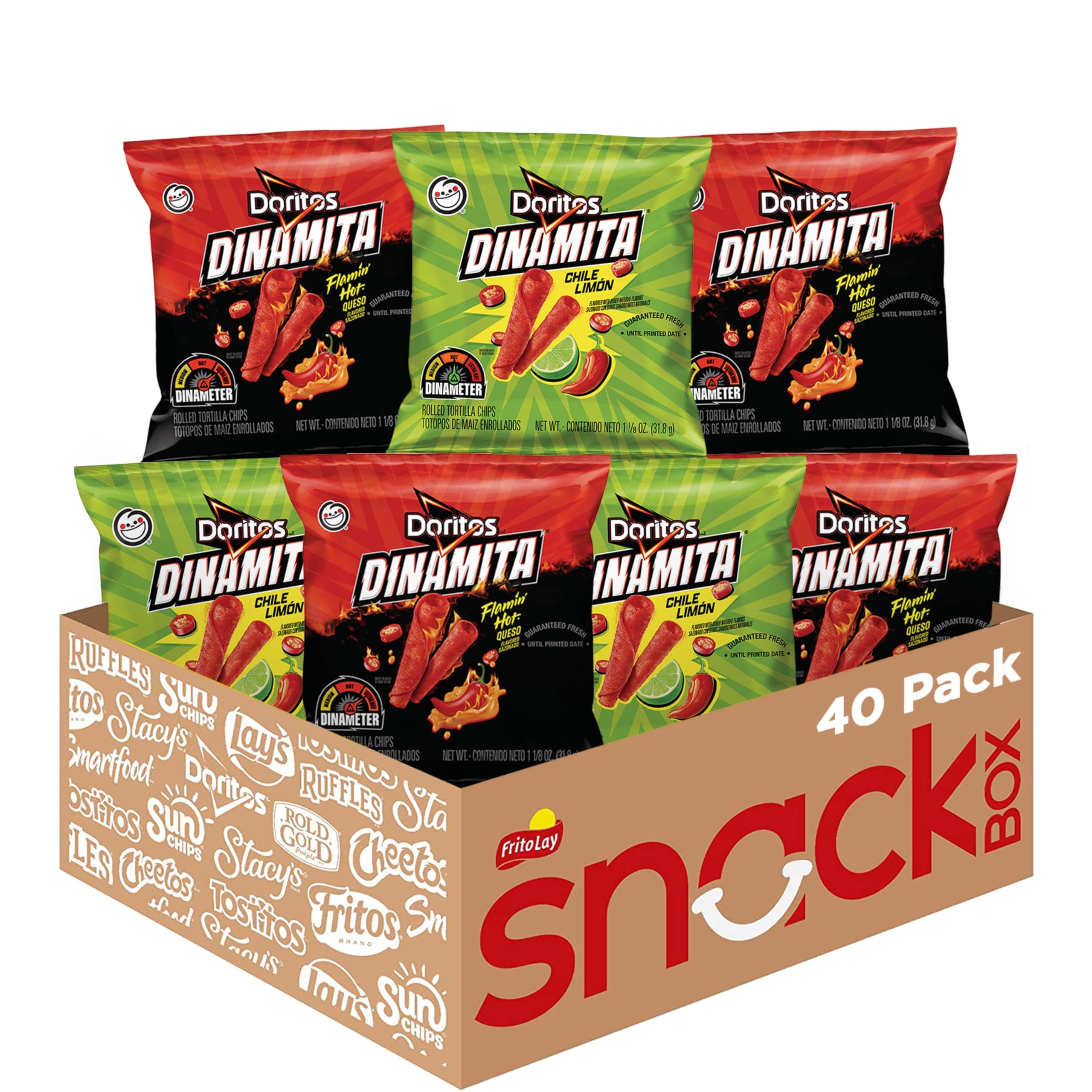 Doritos Dinamita Spicy Rolled Tortilla Chips, Chile Limon and Flamin' Hot Queso Flavored Variety Pack, (Pack of 40)