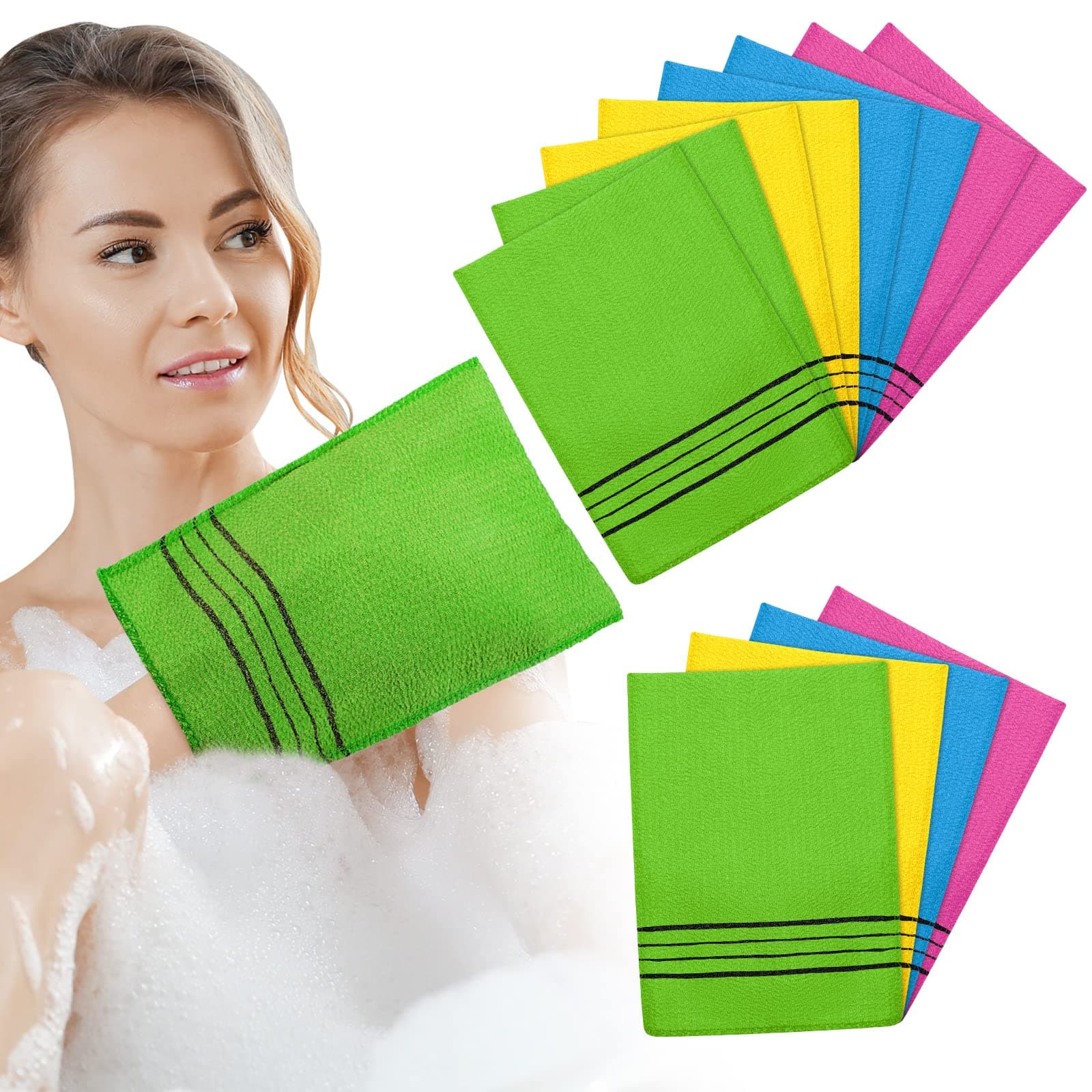 Tatuo 12 Pieces Korean Exfoliating Mitt Exfoliating Glove Italy Towel Body Skin Scrubber Exfoliating Scrubber for Remove Dead Skin Exfoliating Washcloth Korean(Large,Yellow, Green, Blue, Pink)