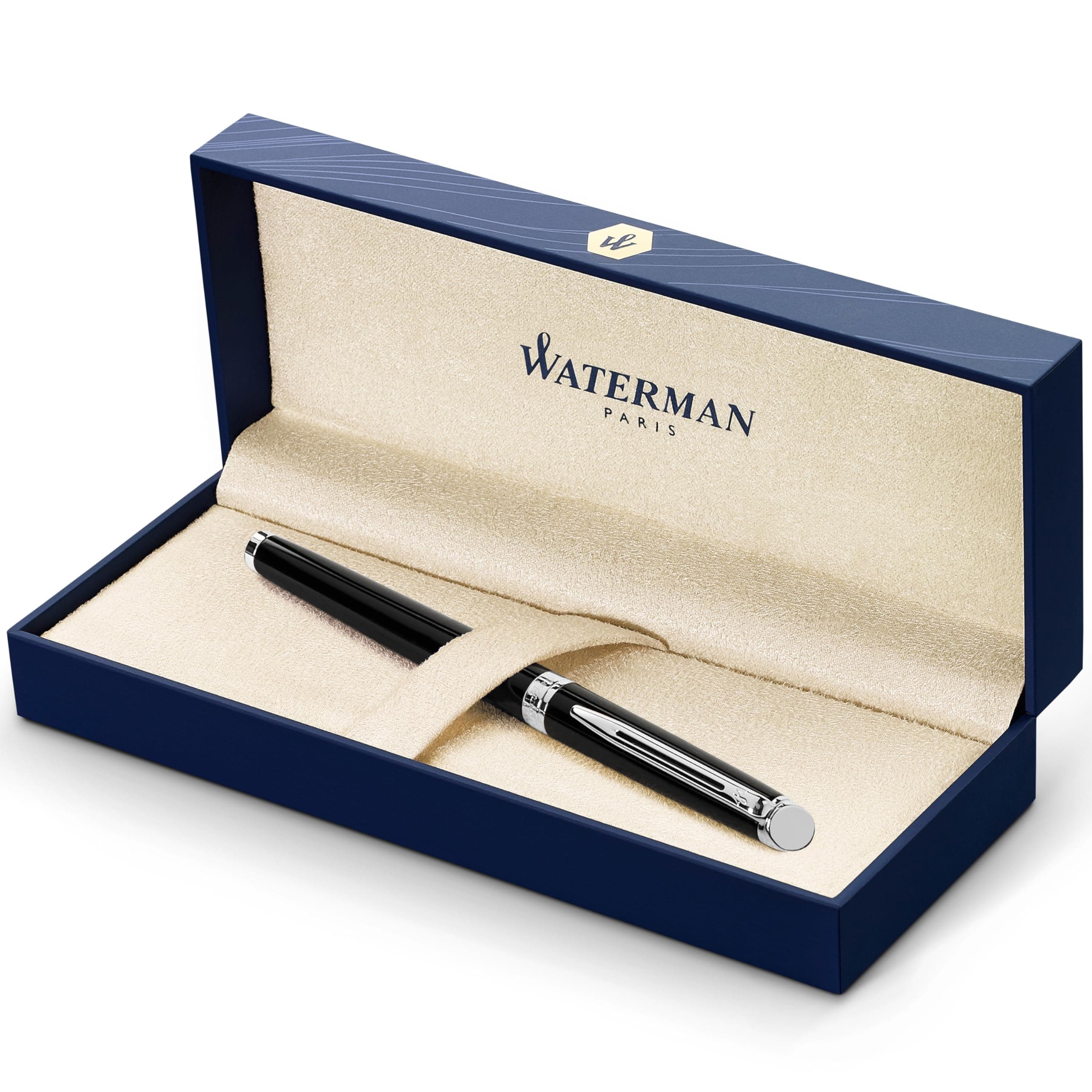 Waterman Hémisphère Rollerball Pen, Gloss Black With Chrome Trim, Fine Point With Black Ink Cartridge, Gift Box