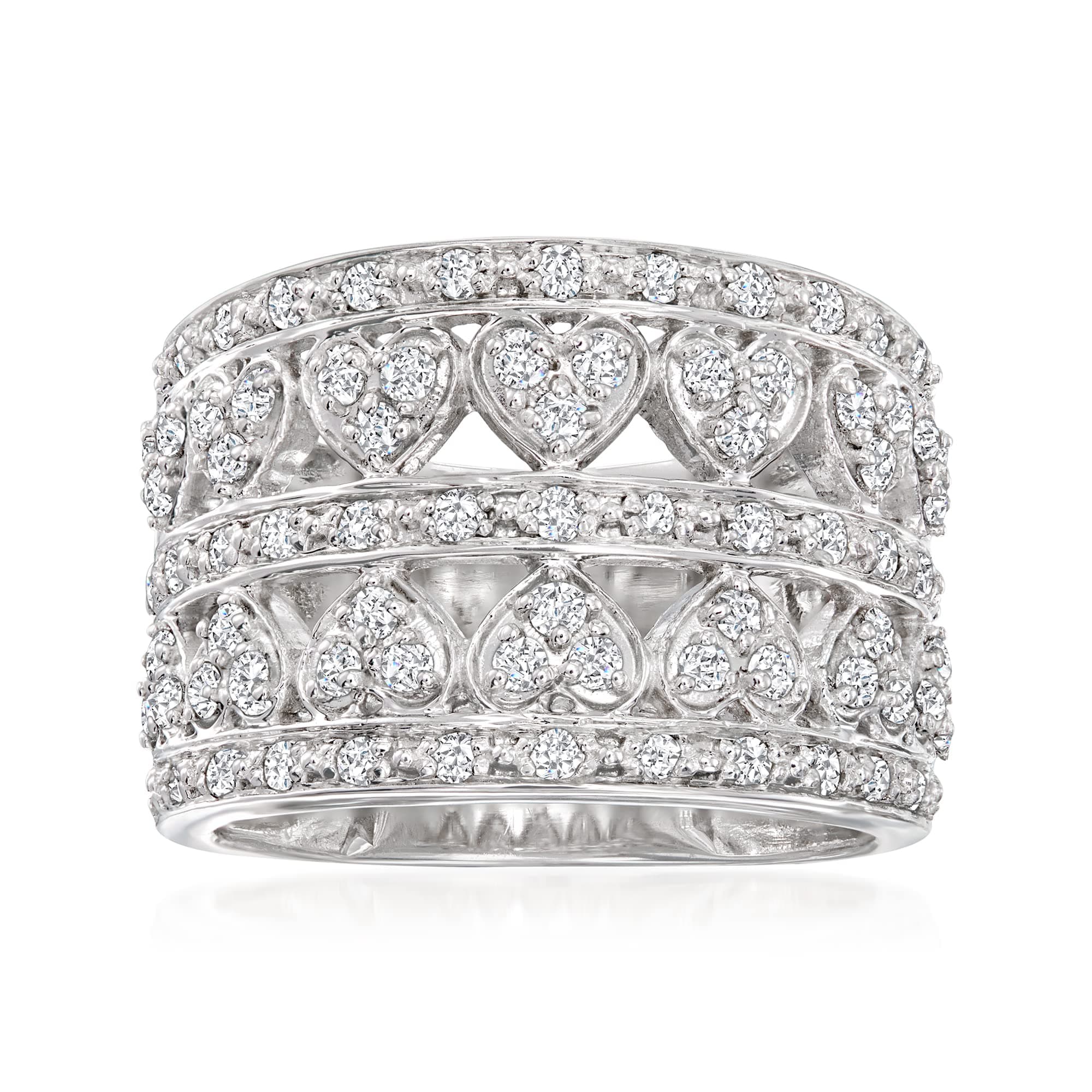Ross-Simons1.00 ct. t.w. Diamond Multi-Row Heart Ring in Sterling Silver