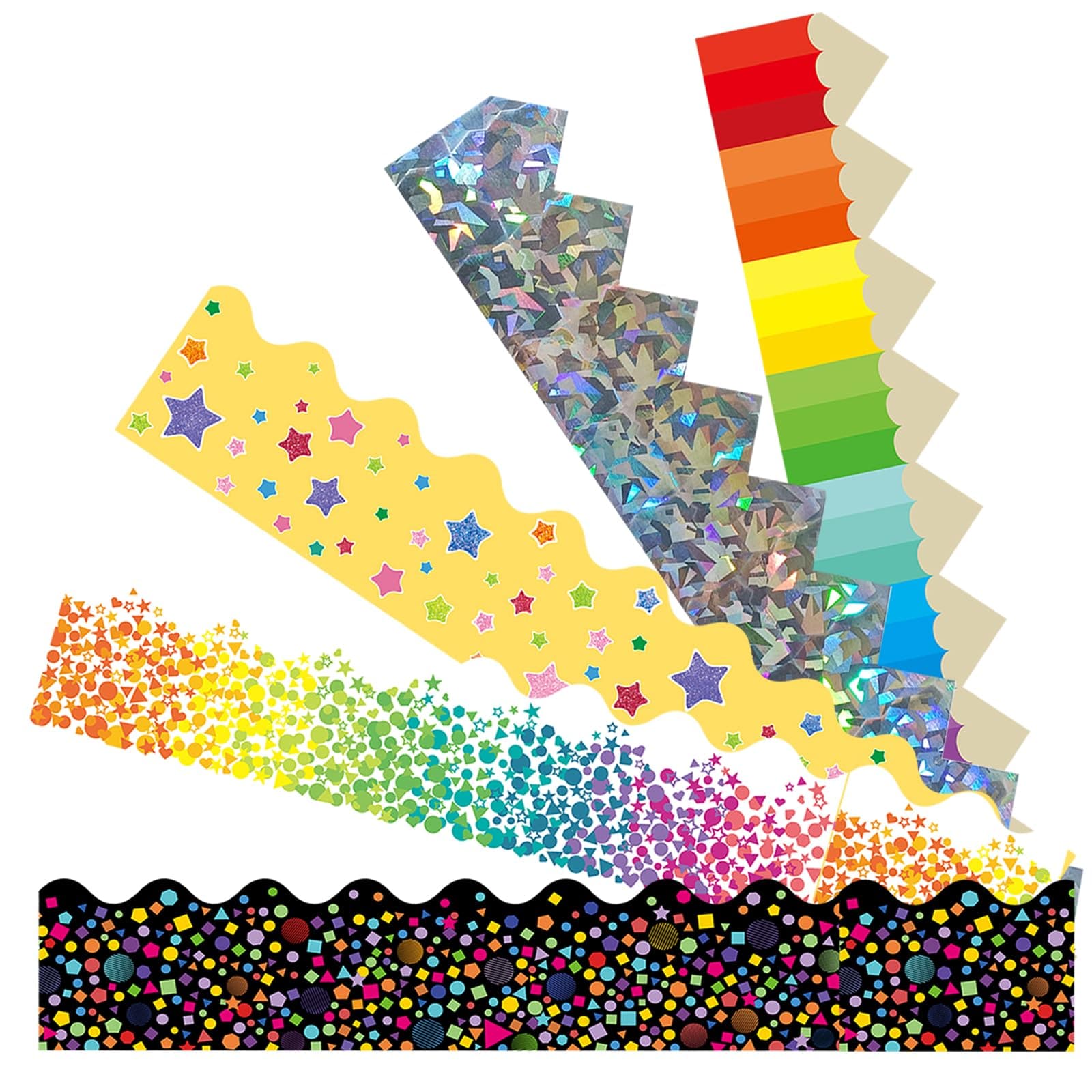 STARLIBOO Bulletin Board Borders, 100 Ft Fall Bulletin Board Border, Rainbow Bulletin Board Borders, Star Bulletin Board Border for Office, Classroom (5 Designs &100Pcs)