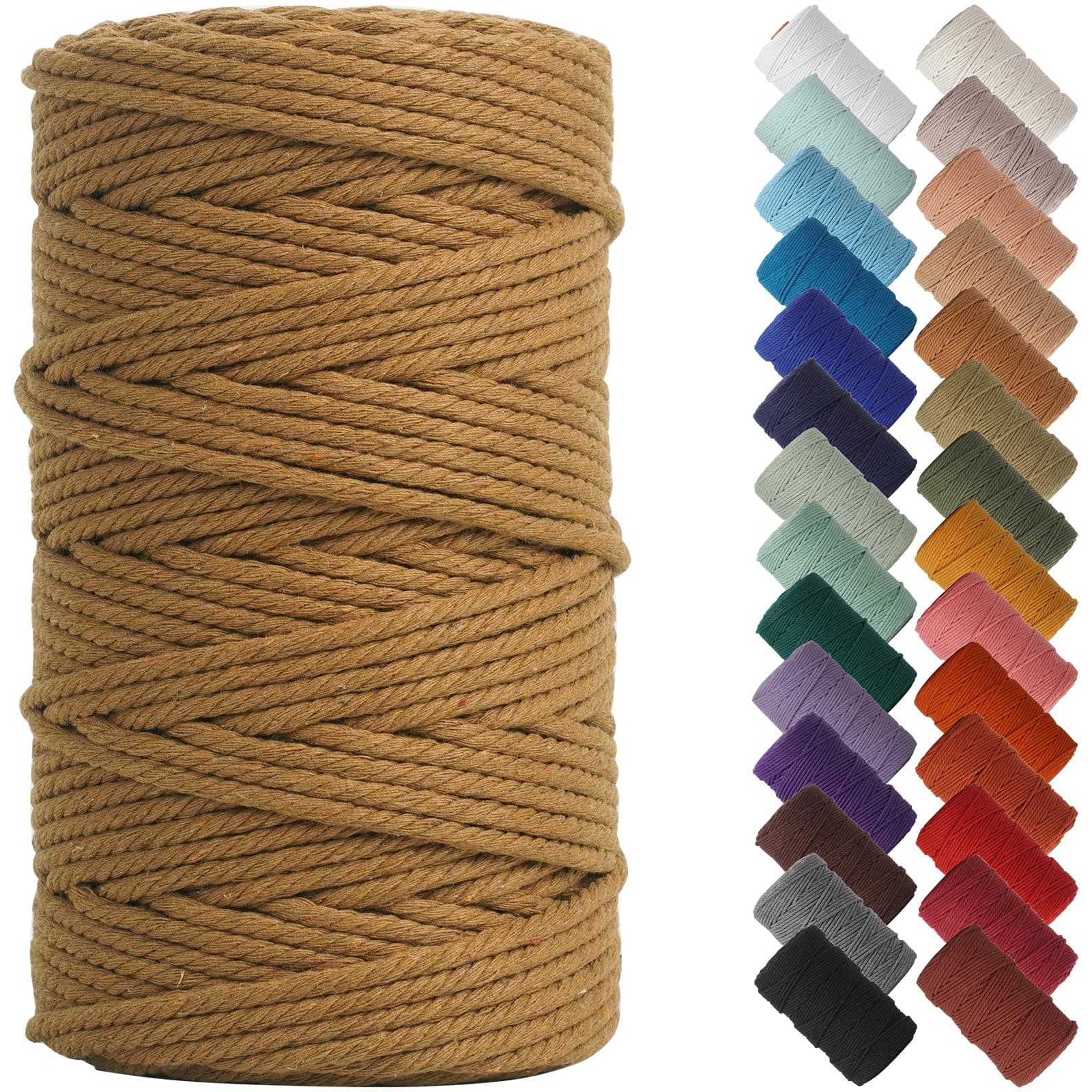 NOANTA Coffee Macrame Cord 4mm x 109yards, Colored Macrame Rope, Cotton Rope Macrame Yarn, Colorful Cotton Craft Cord for Wall Hanging, Plant Hangers, Crafts, Knitting