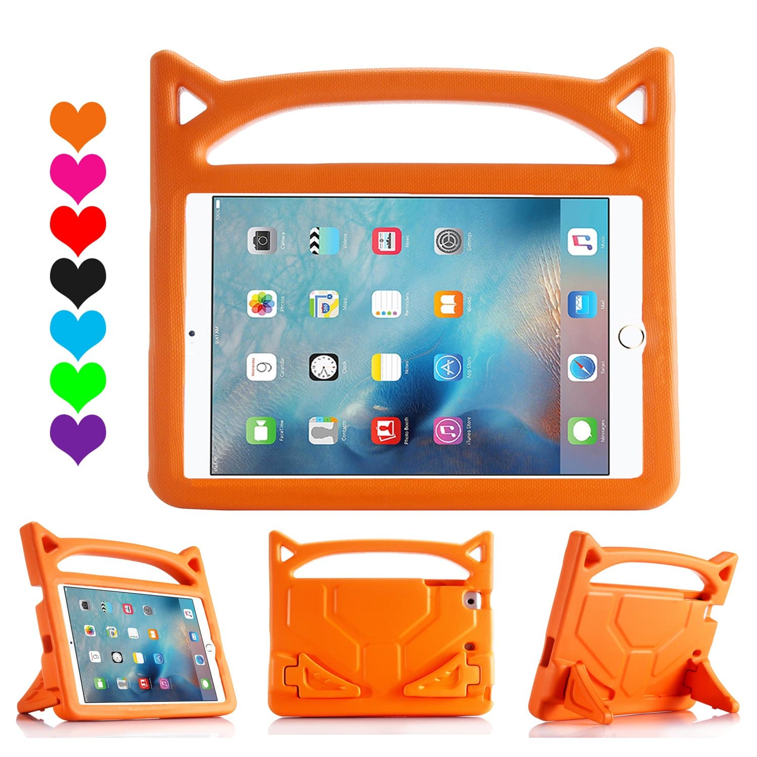 Lmaytech iPad 9.7 2018 & 2017 Release/iPad Air Case, Light Weight Shock Proof Handle Stand Case Cover Kids Friendly for Apple iPad 9.7" (6th Gen, 5th Gen) / iPad Air (Orange)