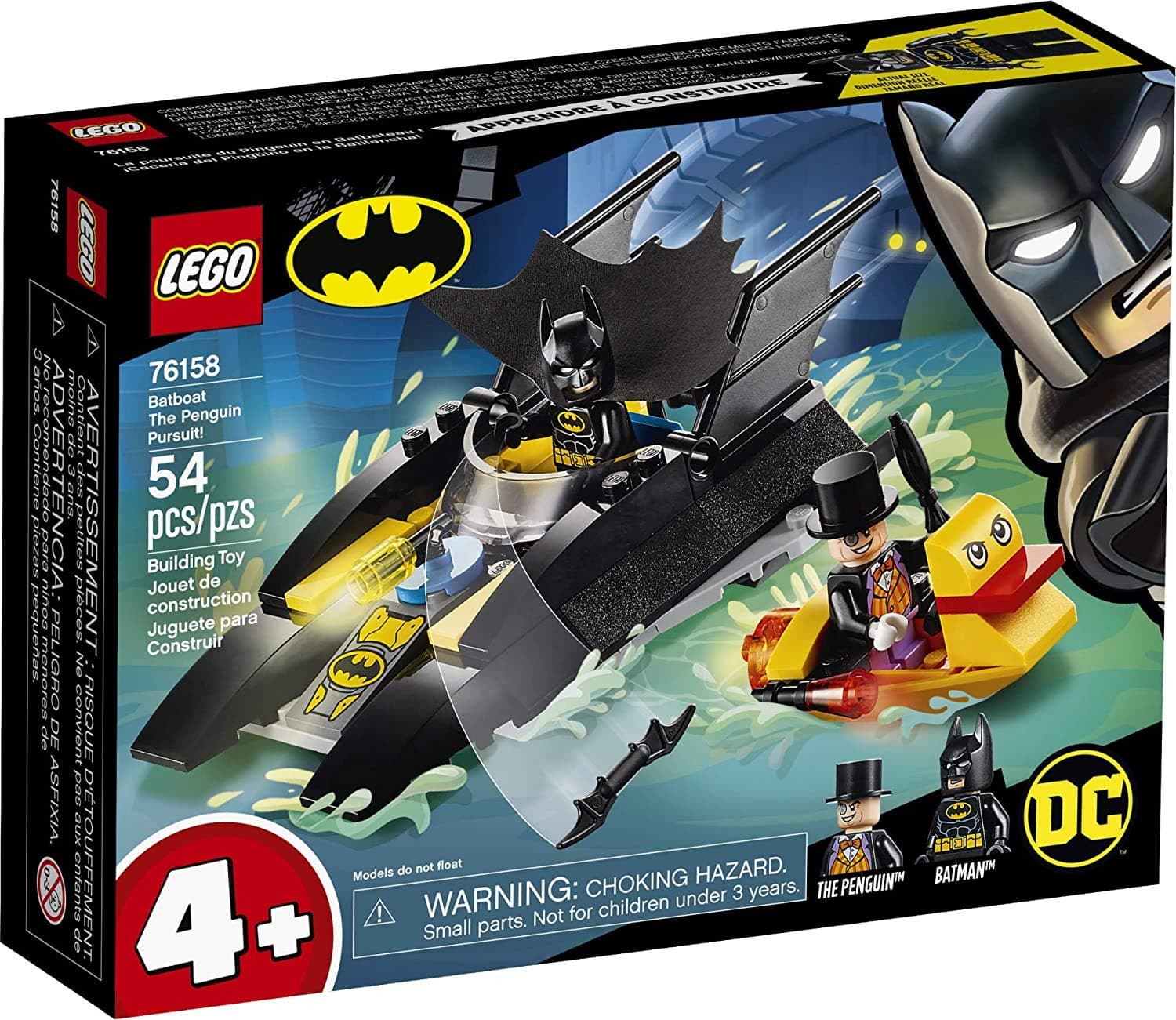 DC Batboat The Penguin Pursuit! 76158 Top Batman Building Toy for Kids, with Super-Hero Minifigures, 2 Boats, a Batarang and an Umbrella, Great Holiday or Birthday Gift (54 Pieces)