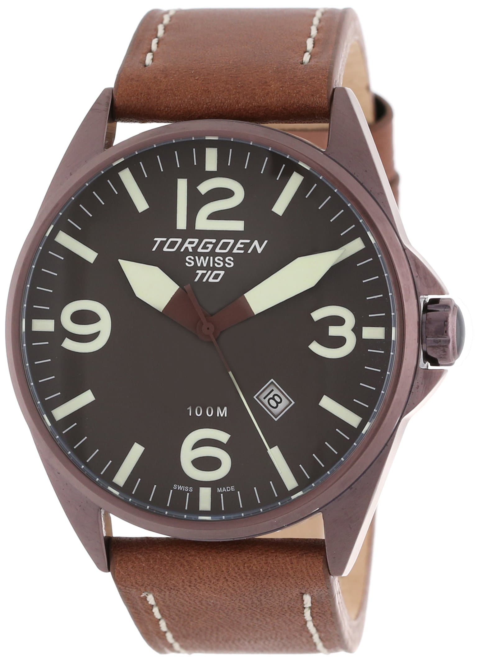 Torgoen Swiss Men's Brown Ion-Plated 3-Hand Stainless Steel Watch #T10103