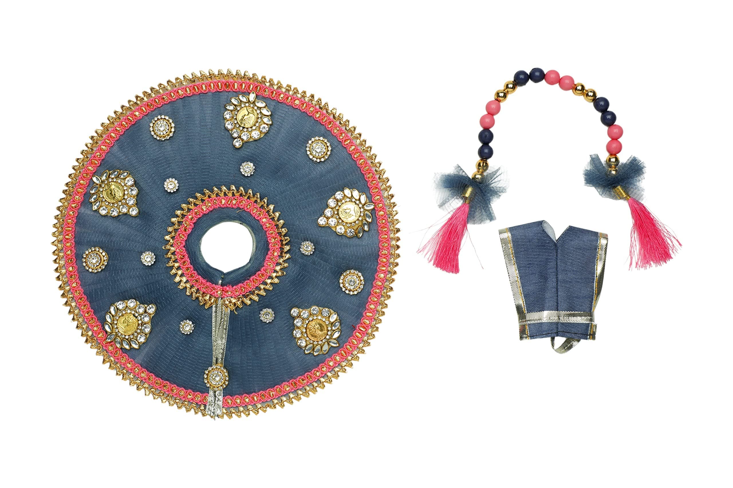 Aditri Creation Grey Designer Cloth for Lord Krishan Ladu Laddu Gopal Kanaiya Bal Krishna Dress Poshak Vastra for Little Metal Idol Statue (Diameter :- 8")