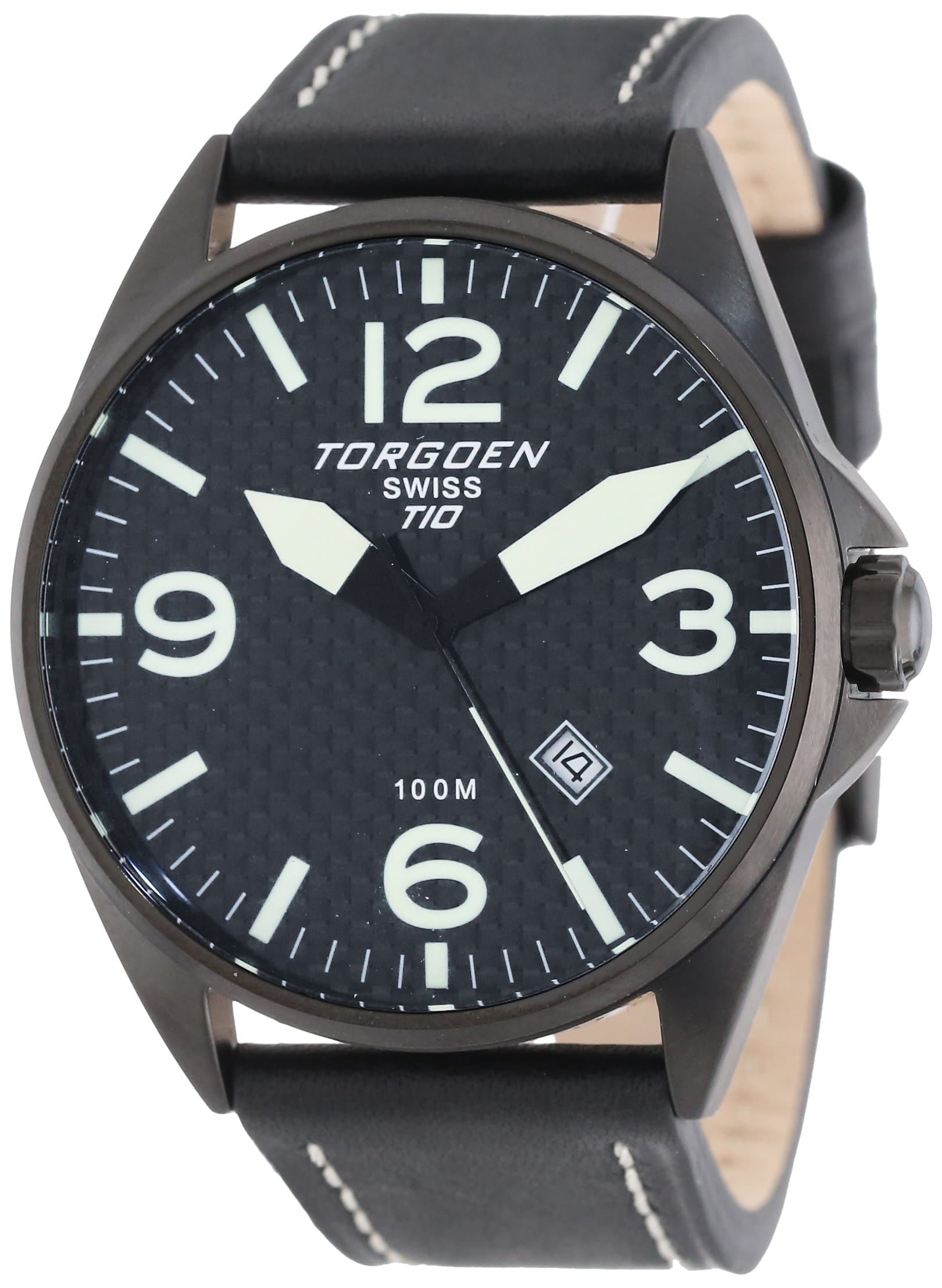 Torgoen Swiss Men's T10105 T10 Stainless-Steel Case Carbon Aviation Watch