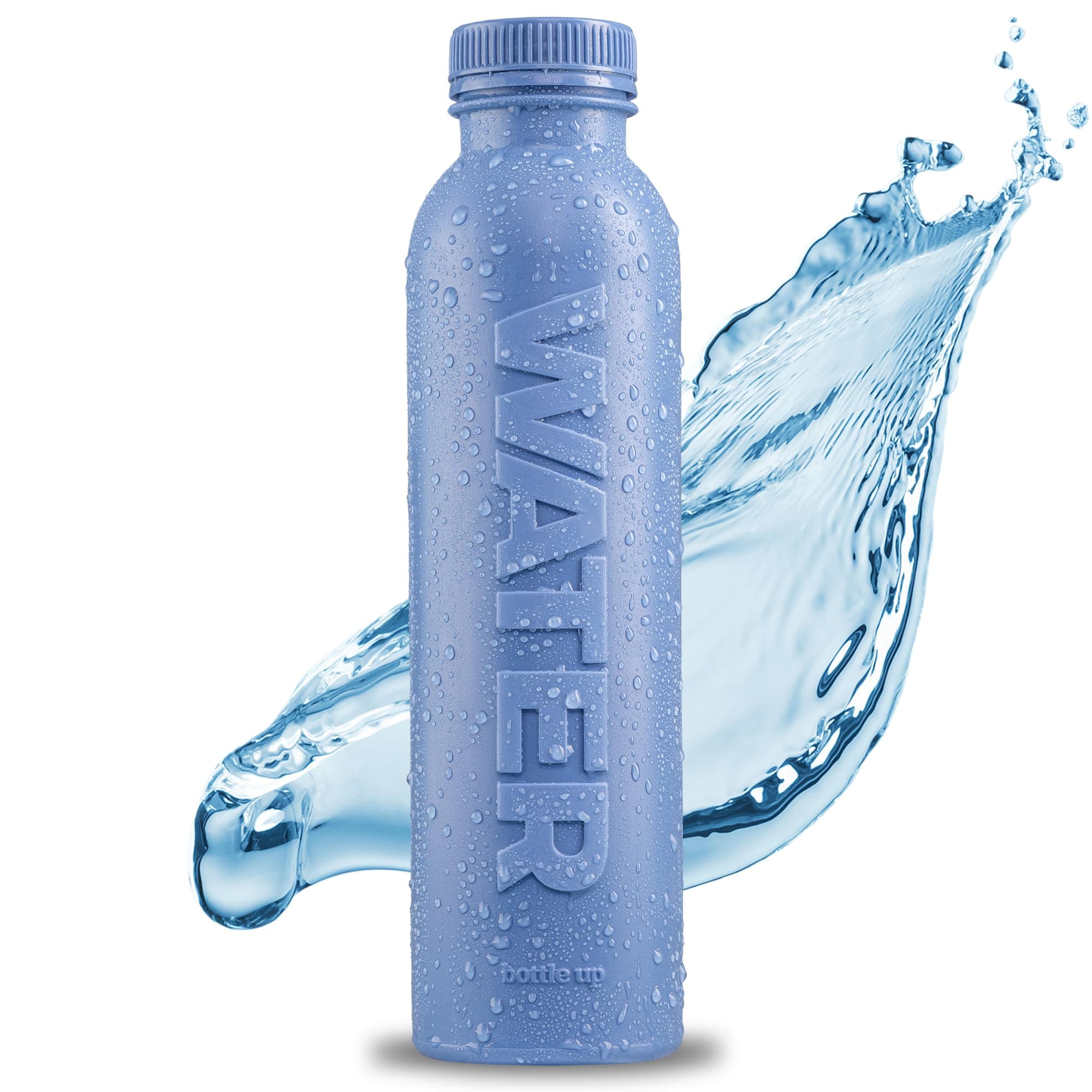 – Reusable BPA Free Water Bottle 500ml — Prefilled With Pure Still Water | Plant-Based Sports Bottle Made From Cane Sugar (Stone Blue)