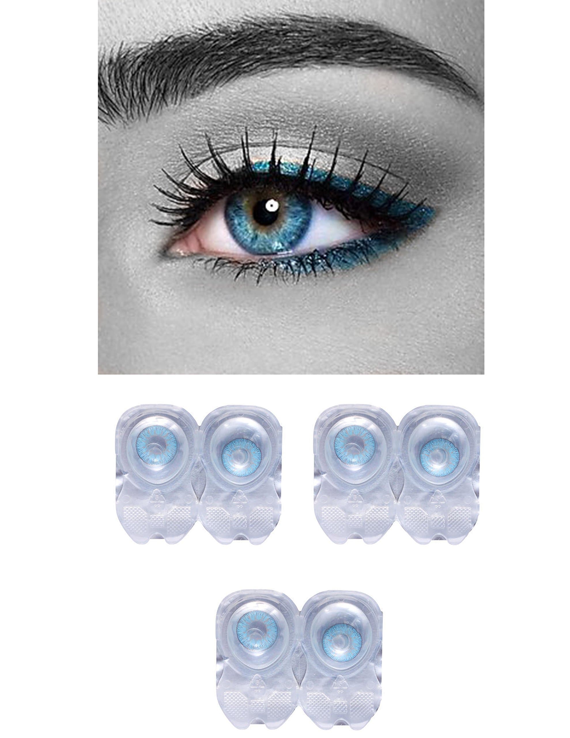 Diamond Eye Monthly Zero Power/Powerless Contact Lens 0 Power and Multi Plus Solution with Lens-Storage Box, (Sky Blue) - 3 Pair