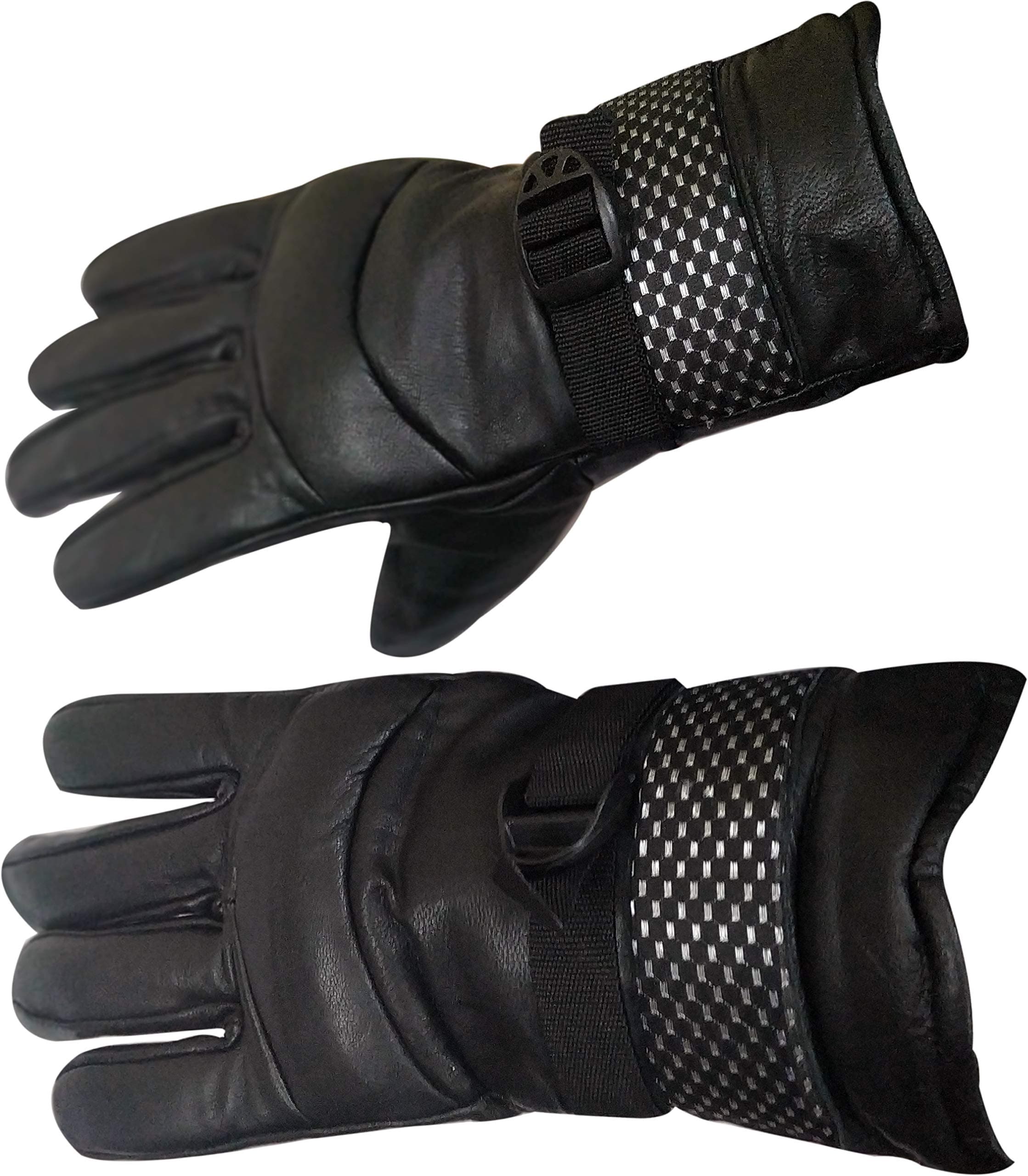 Generic Solid Leather Winter Riding Gloves (Black, L)