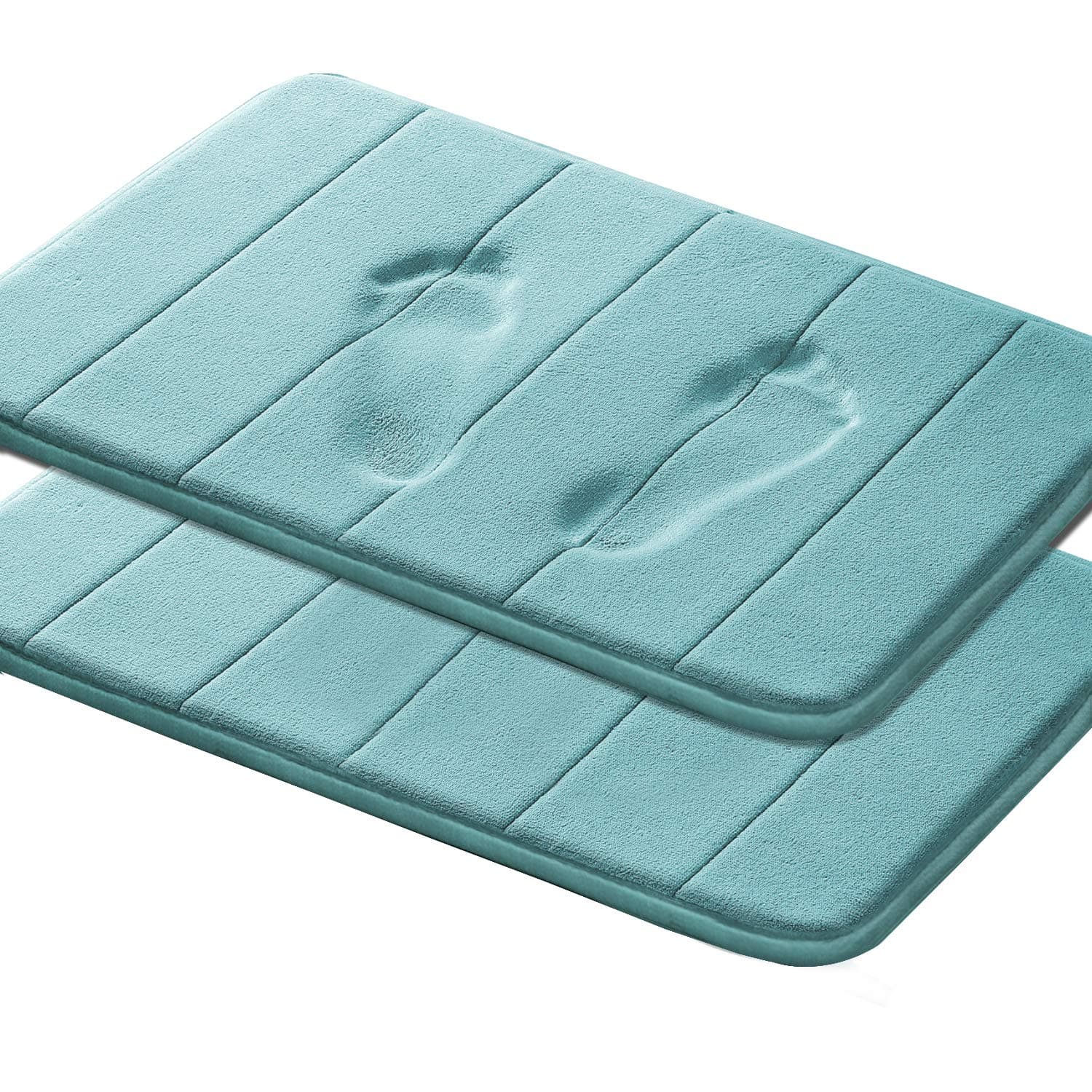 Flamingo P Microfiber Memory Foam Fieldcrest Luxury Bath Rugs,Ultra Soft Floor Mats Tufted Bath Rug Non-Slip Backing Microfiber Door Mat Kitchen/Entryway 17" X 24", Green Waved Pattern, Two Pieces