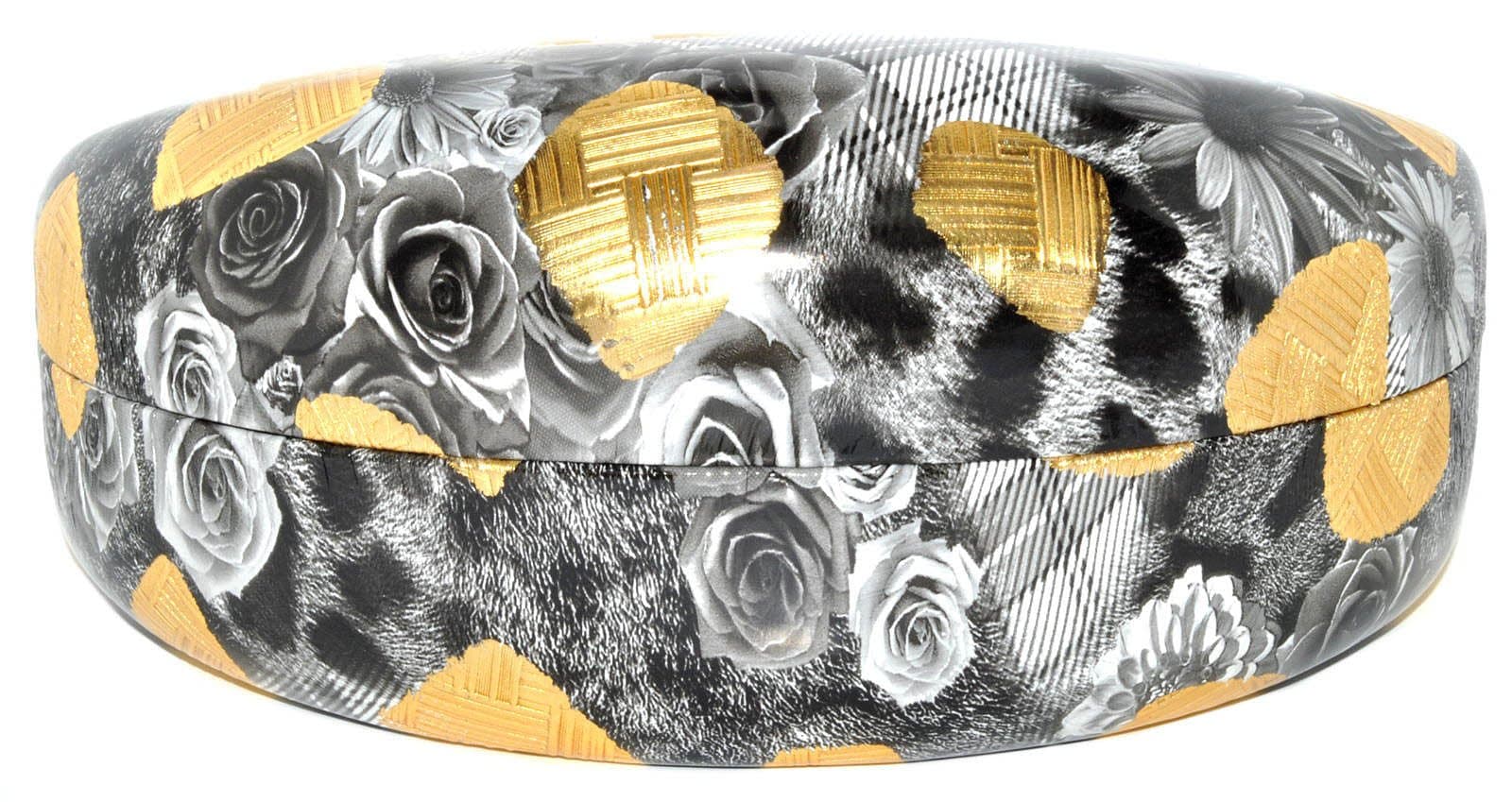 Hard Clamshell Case for Large and Oversized Eyeglasses Sunglasses - Many Colors (Rose Black Gold)