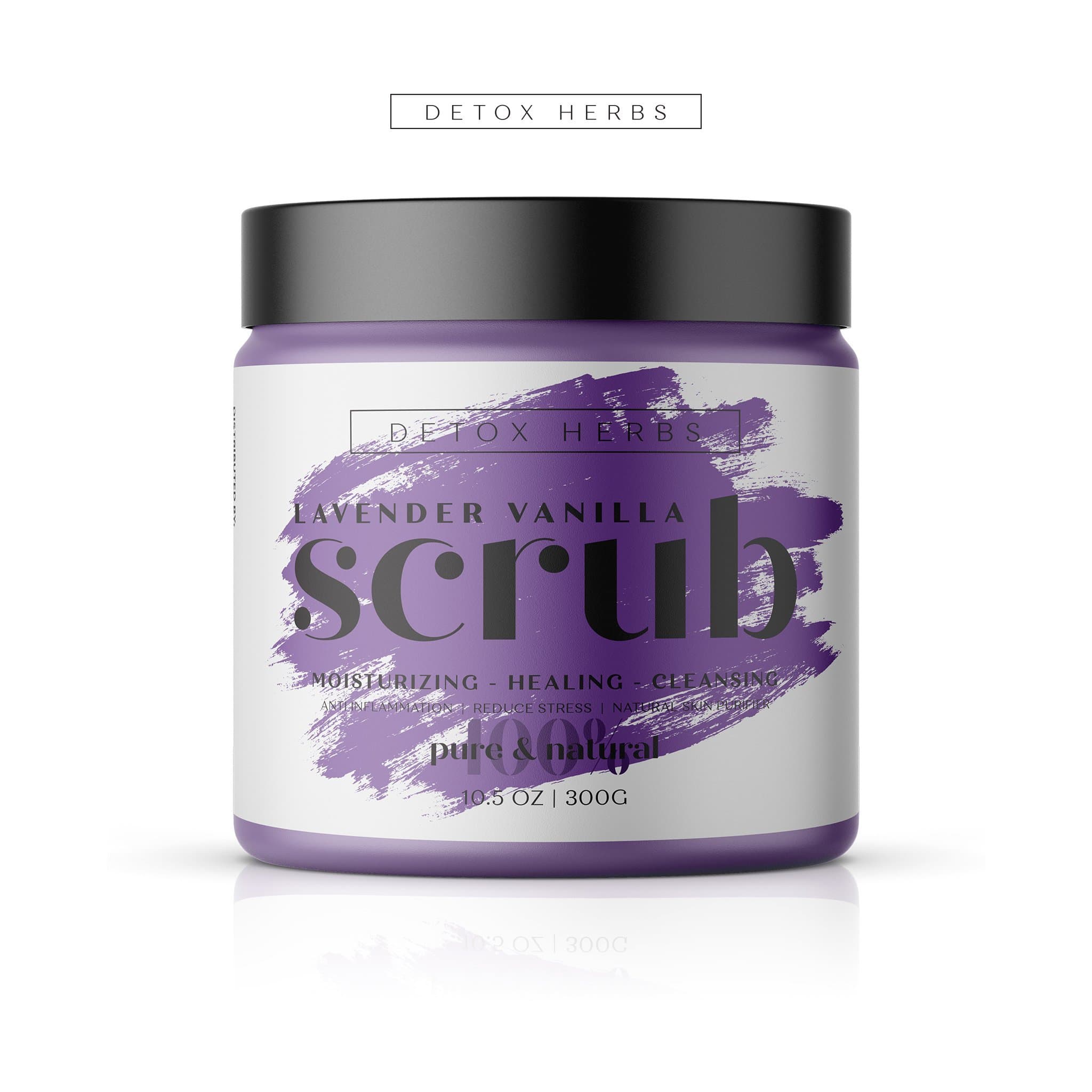 Detox Herbs Lavender and Vanilla Body Scrub - Relaxing Peeling, Best Skin Exfoliator, Reduce Stress, Anti Inflammation, Dead See Salt Scrub, Moisturizing Peeling, Healthy Skin Care, Anti Skin Aging