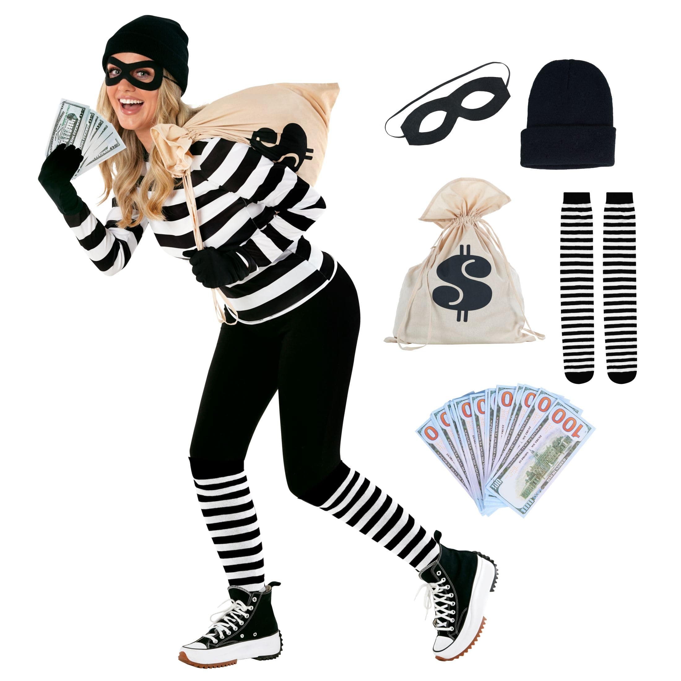 Morph Bank Robber Costume for Women - Cops and Robbers Fancy Dress - Criminal Halloween Robber Outfit for Adults