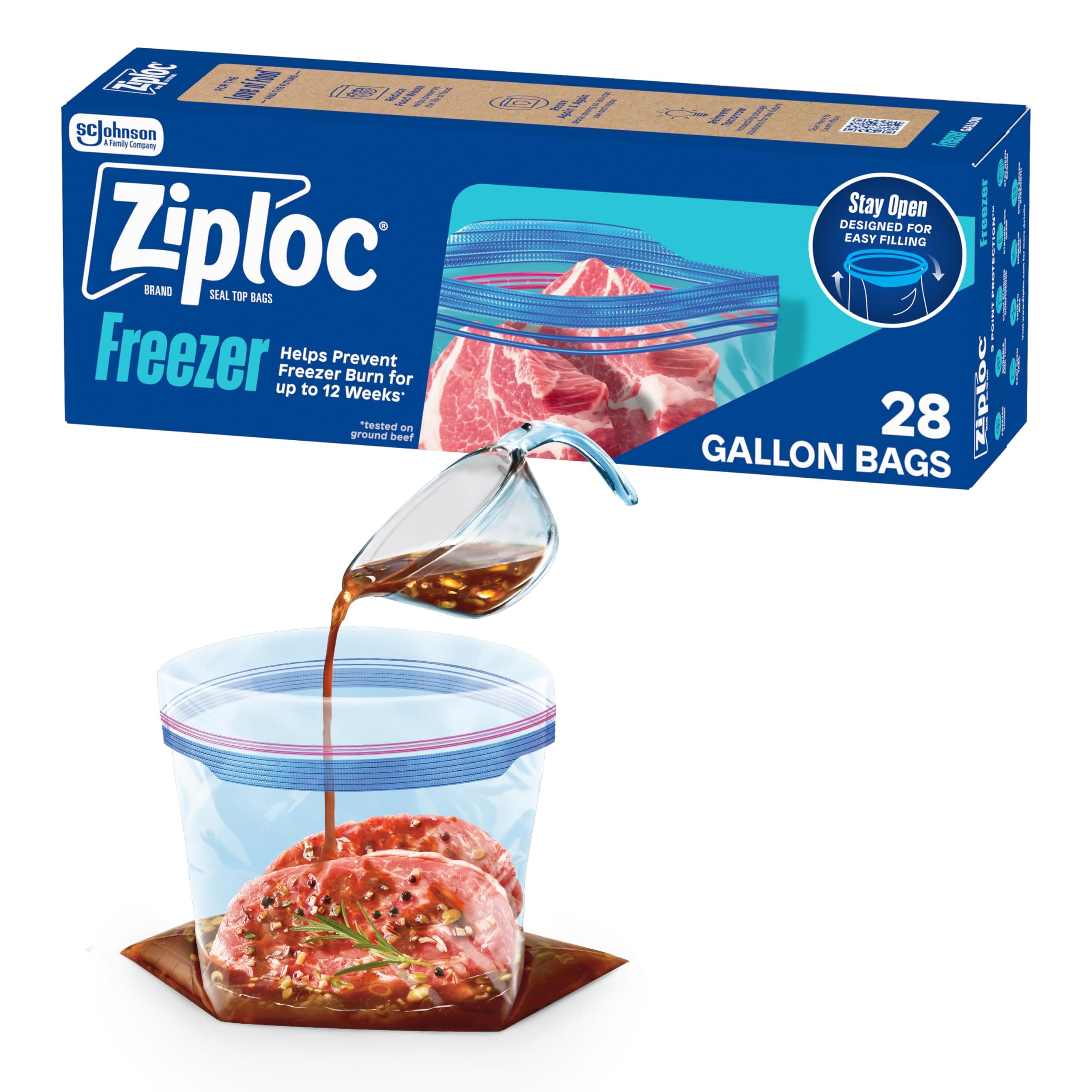 Ziploc Freezer Bag, Gallon Value Pack, 28-Count - Plastic, Zipper, 5.1 Cm, 0.92 Inch, 1.01 Inch, Transparent