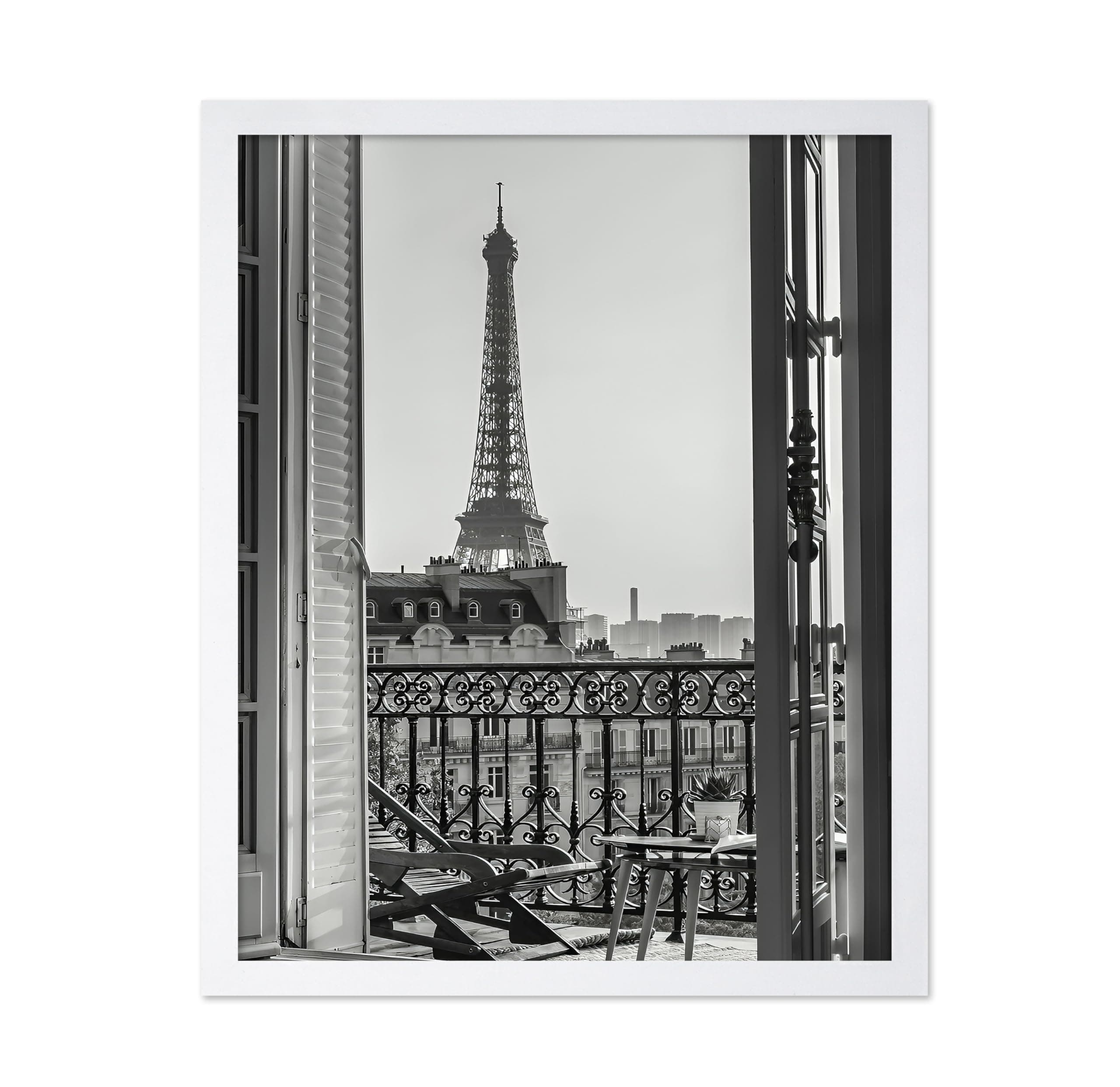 ポスター マスター トラベル ポスター - エッフェル塔プリント - パリアート - バルコニーからの眺め アート - 男性、女性、旅行愛好家へのギフト - 寝室、リビングルーム、オフィスに最適な装飾 8x10 ホワイトフレーム
