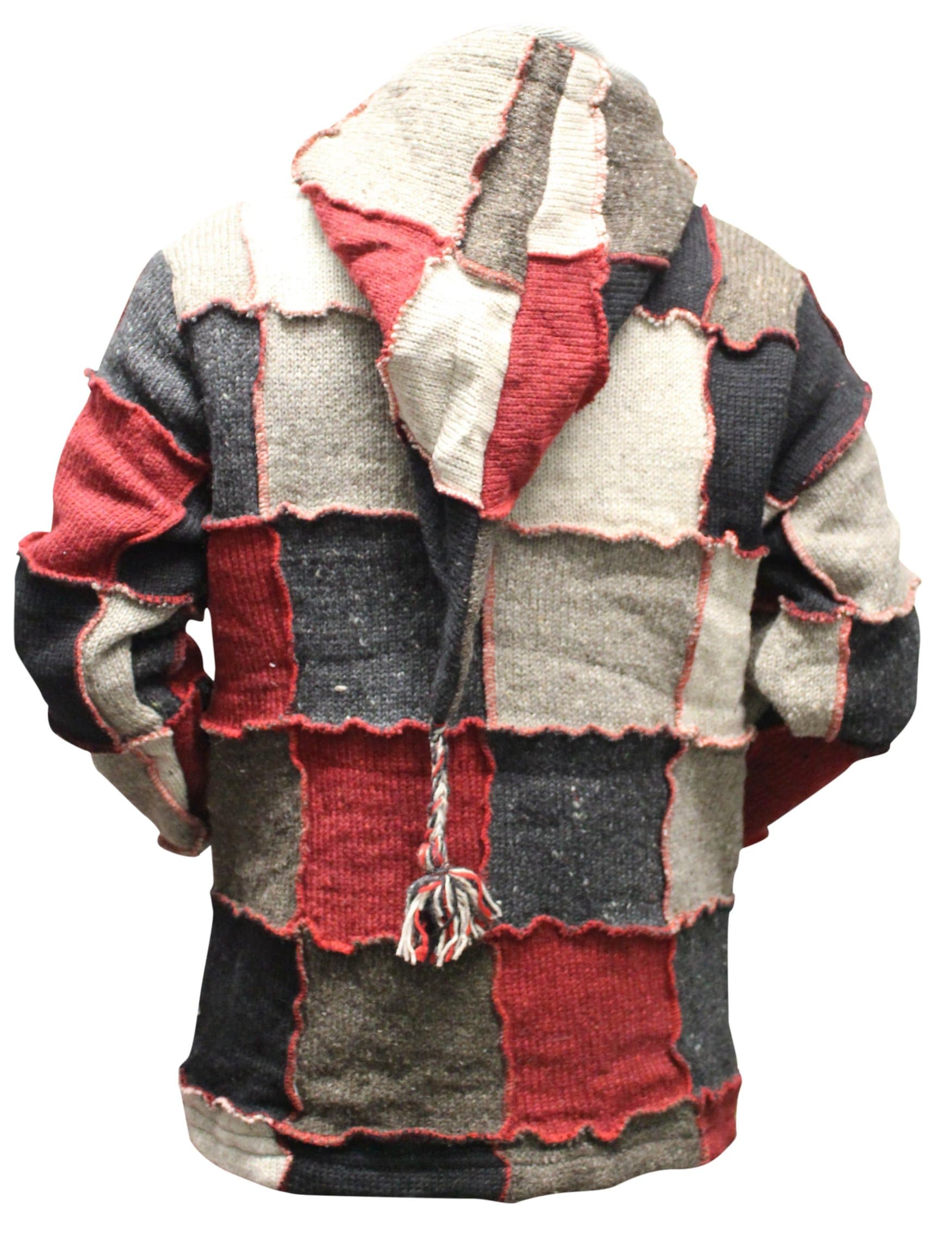 Mens Pixie Red Wool Patchwork Hippy Jacket