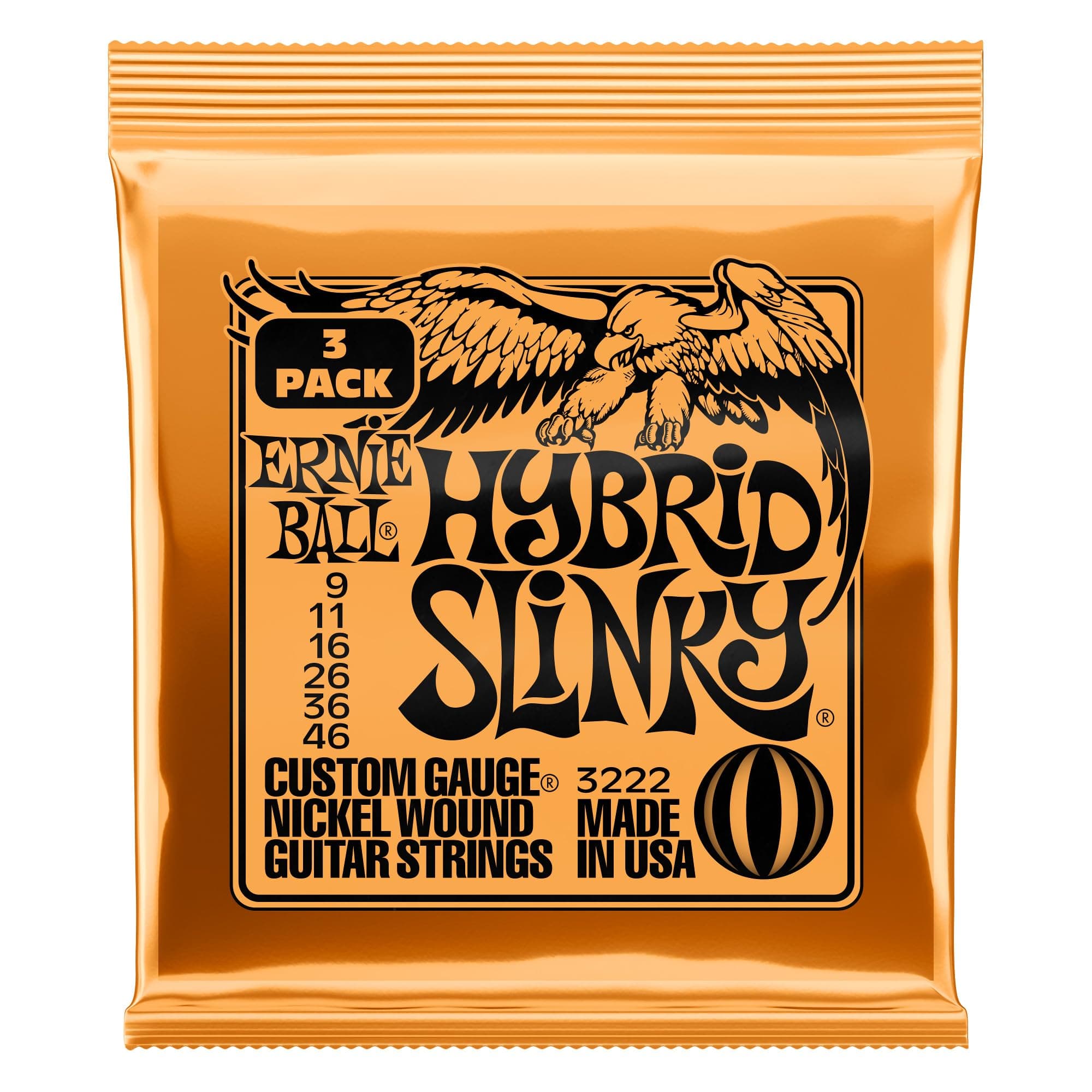 ERNIE BALL 3222 Electric Guitar Strings (09-46) HYBRID SLINKY 3 Set Pack