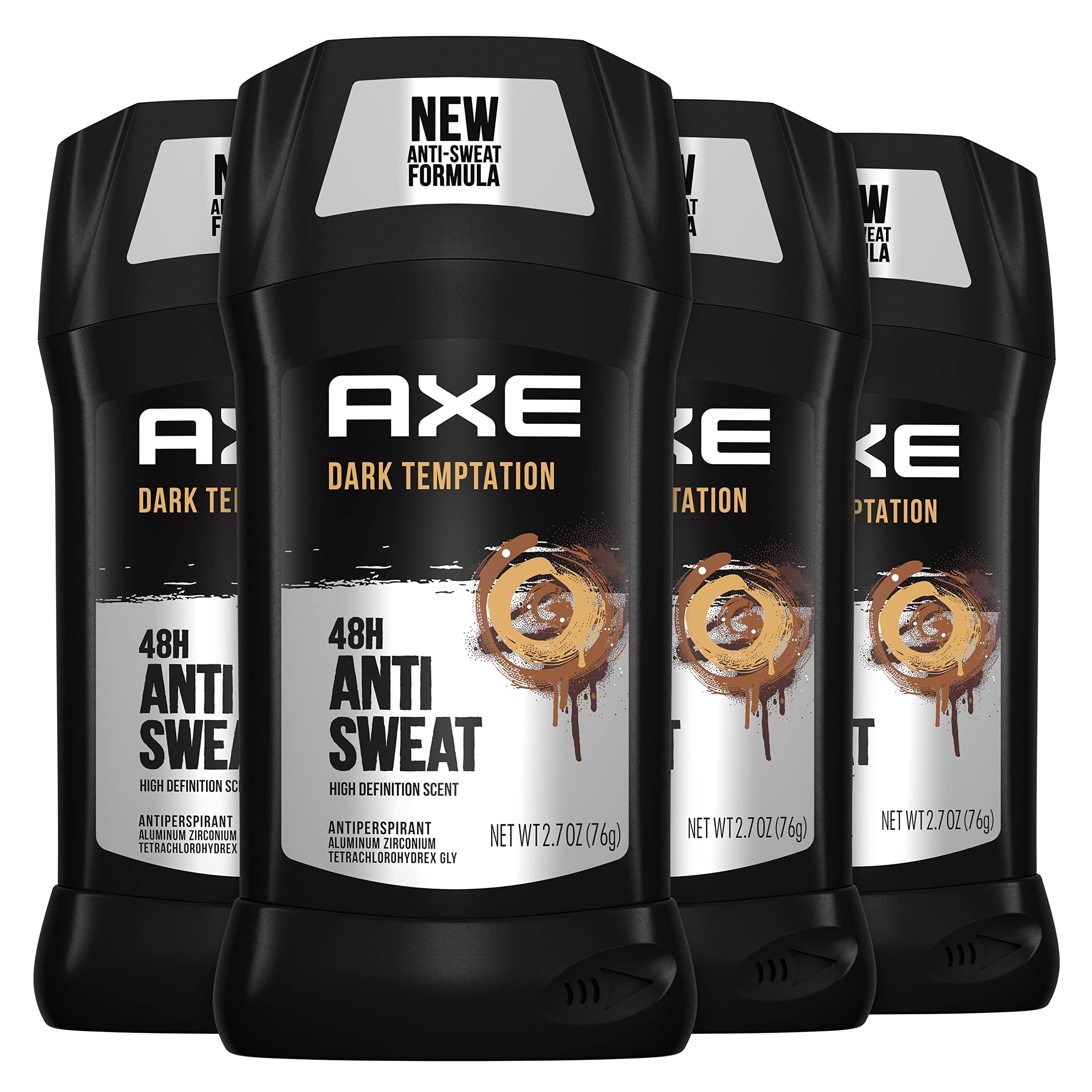 AXE Dual Action Antiperspirant Stick for Long Lasting Freshness Dark Temptation All Day Fresh Scent 48 Hour Anti Sweat Mens Deodorant, 2.7 Ounce (Pack of 4)