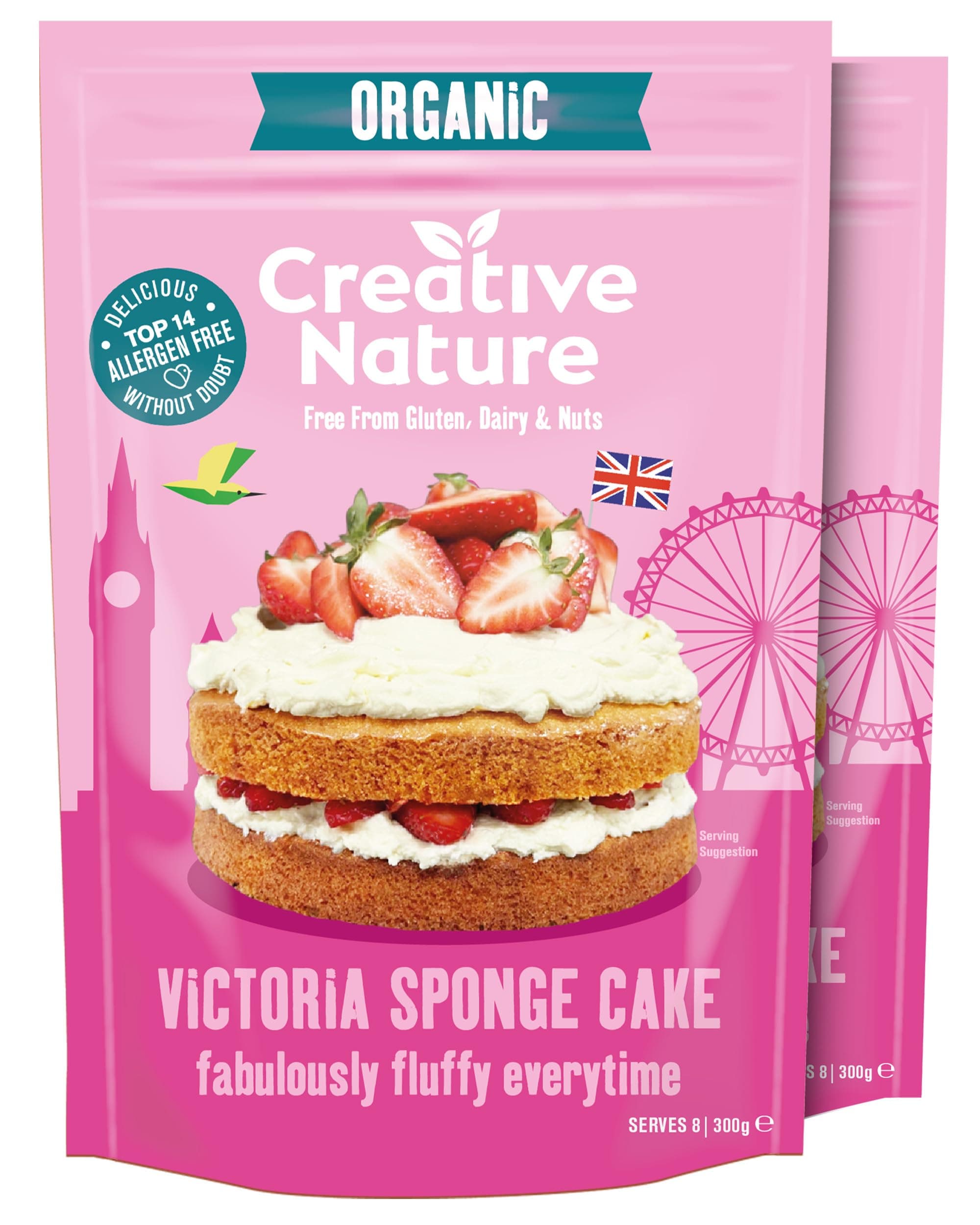 Gluten Free Cake Mix | Creative Nature Victoria Sponge Cake Mix | Organic, Nut Free, Dairy Free Baking Mix | Top 14 Allergen Free | 2 Pack