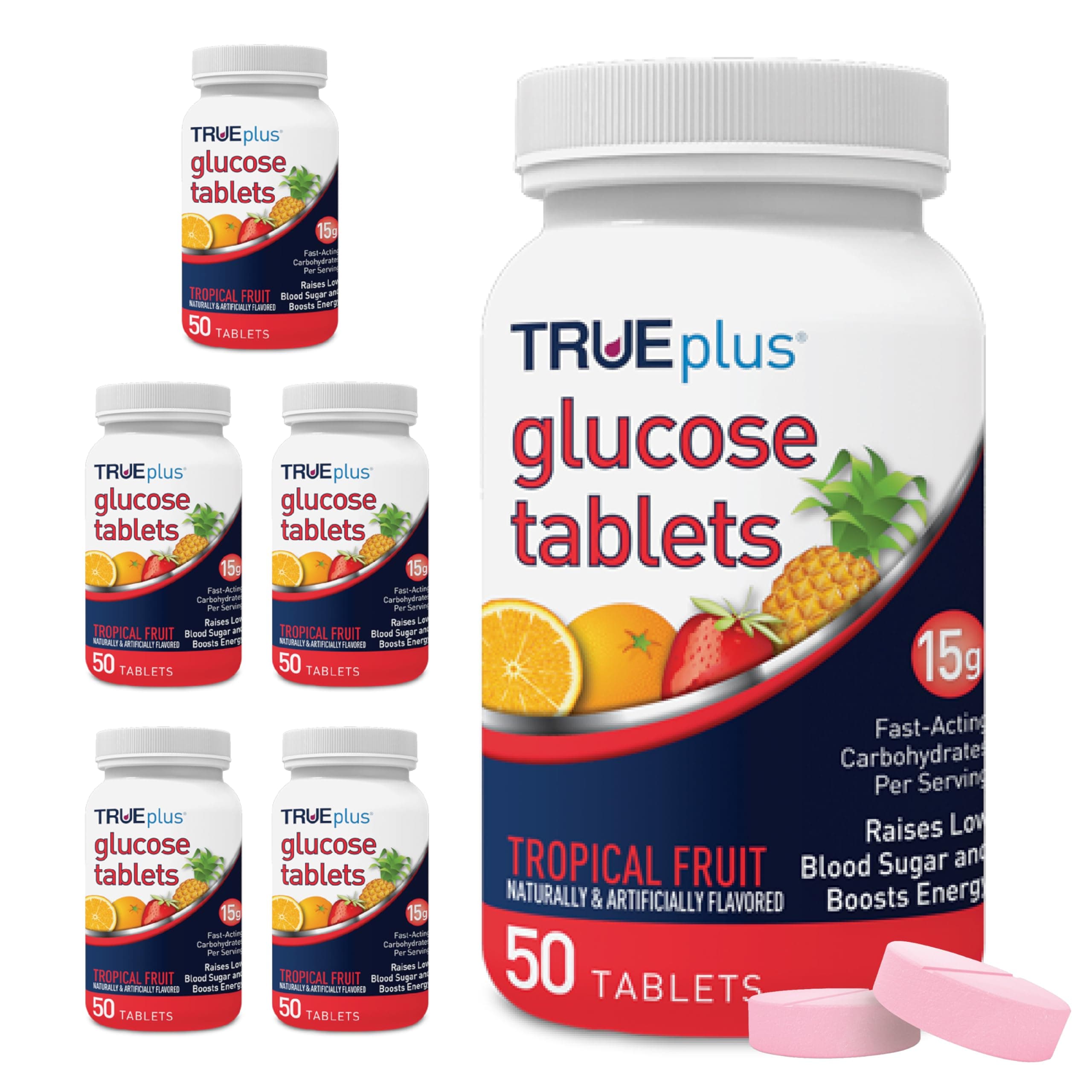 Glucose Tablets, Tropical Fruit Flavor - 50ct Bottle (6)