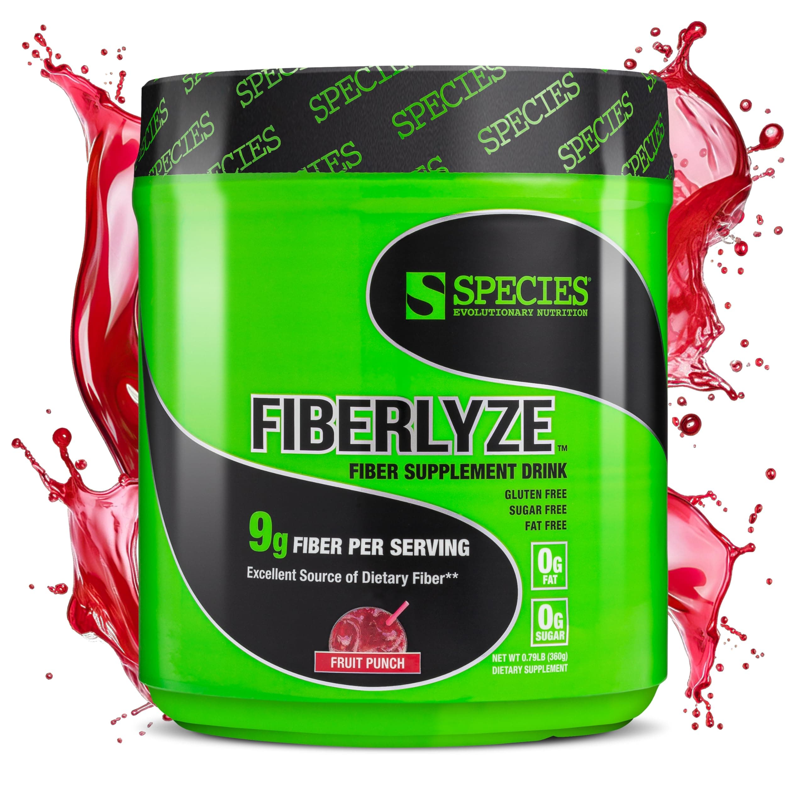 Species Nutrition Fiberlyze Fiber Supplement, Psyllium Based Soluble & Insoluble Fiber Powder for Healthy Colon, Digestive Functions (Fruit Punch, 30 Servings)