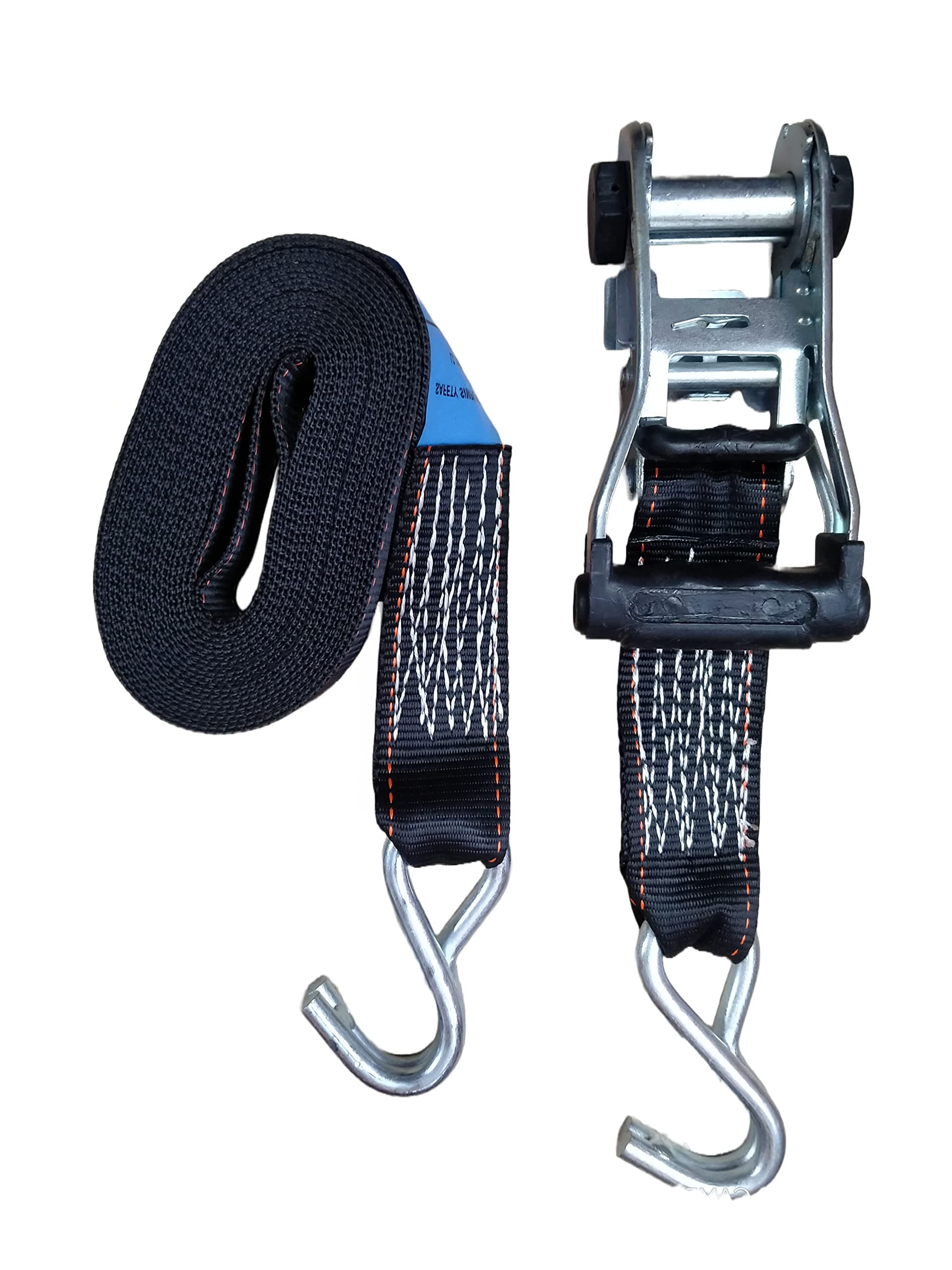Bd Polyester Cargo Lashing Belt Black | Belt for Dj | Ratchet Belt | Rachet Tie Down with Flat Hook Cargo Strap Quick Thumb Release Ties (3TonX6Mtr)